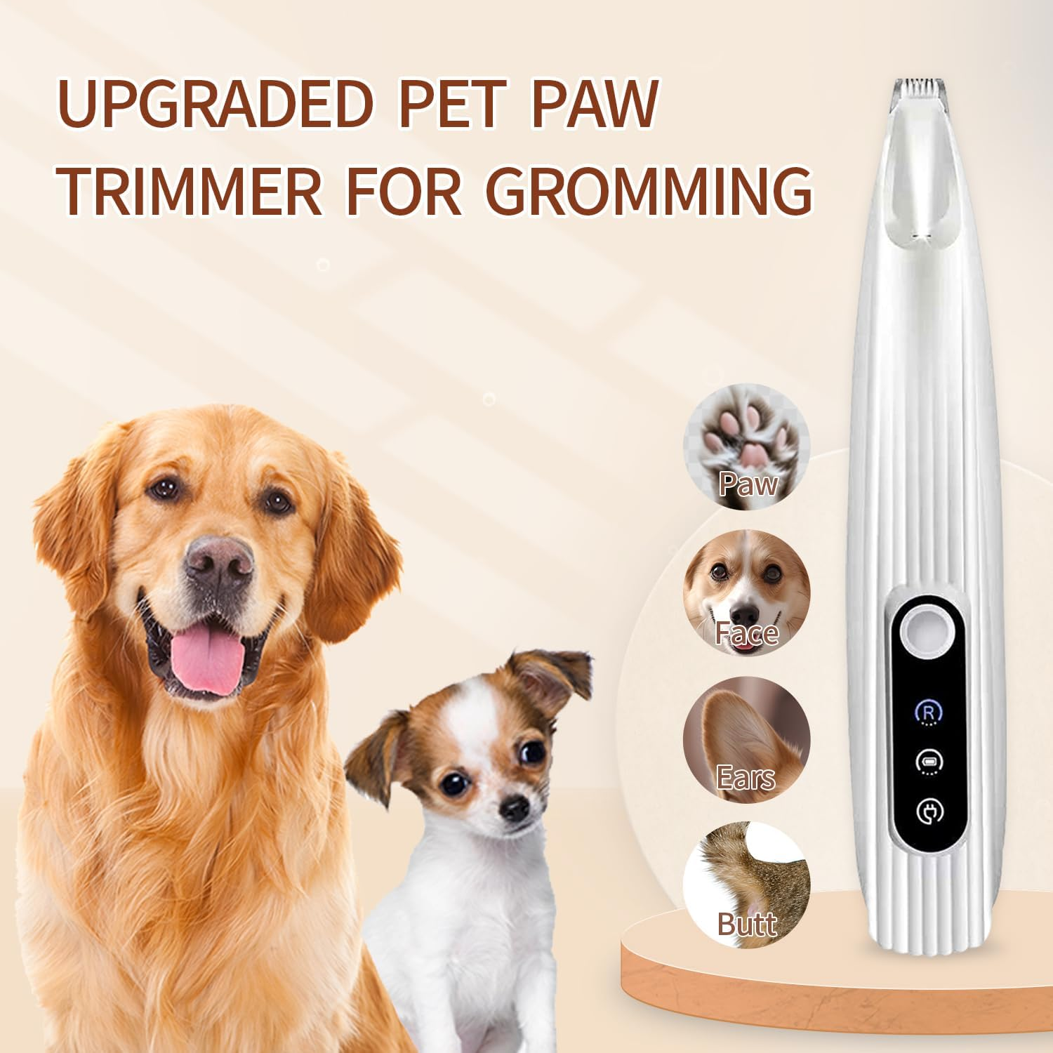 Dog Paw Trimmer, SBERAY Paw Trimmer for Dogs, Quiet Electric Pet Hair Clippers Grooming Kit with LED Display, 35Db Low Noise, Rechargeable Clipper for Dogs Cats Paws, Eyes, Ears, Face, and Rump image number 2