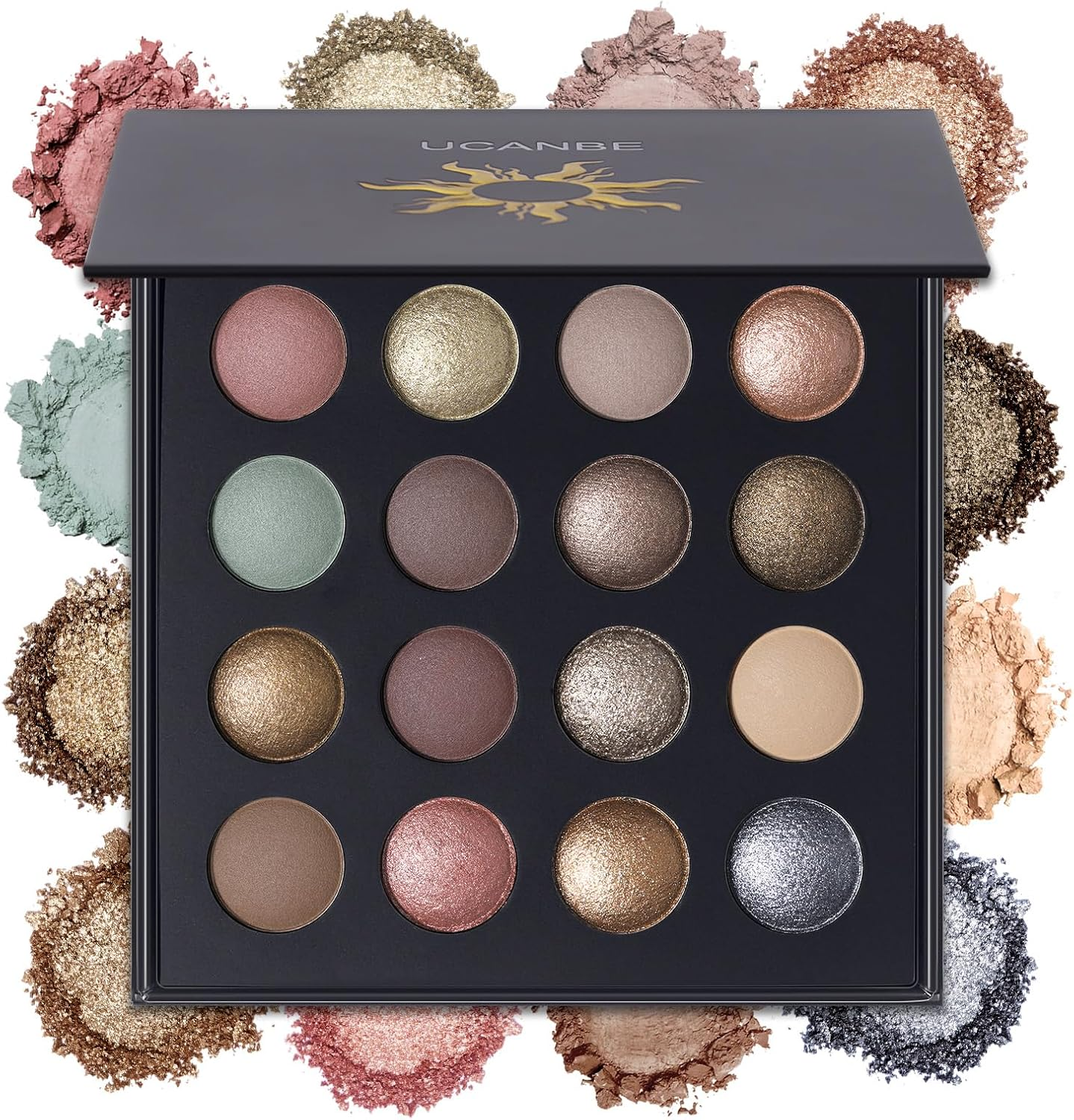 UCANBE Baked Eyeshadow Makeup Palette with Hidden Gems, 16 Colors Nude Eye Shadow with Matte Glitter Metallic Shimmer, Highly Pigmented Long Lasting Make up Pallet image number 2