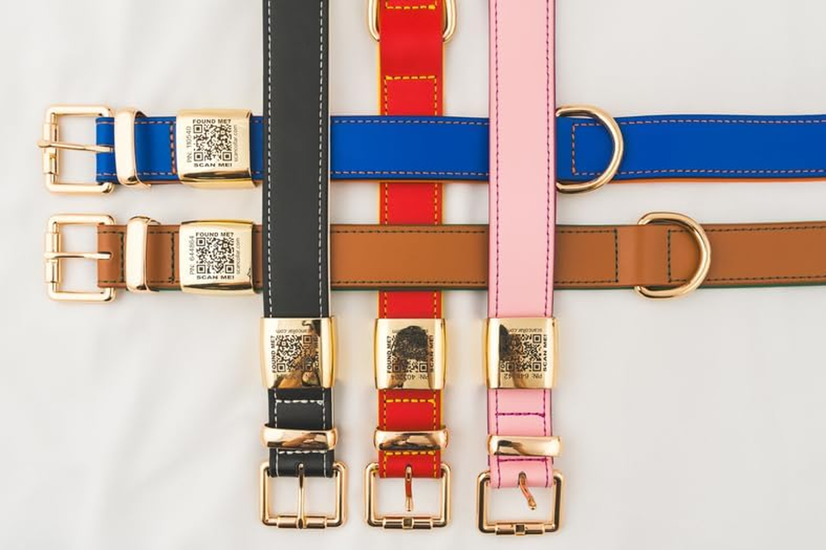 Scancollar QR Code Pet ID Genuine Leather Smart Collars with Location Tracking with Pet Online Profile, Soft Padded, Stylish, Breathable for Small Medium Large Dogs (Large, Pink & Violet) image number 1