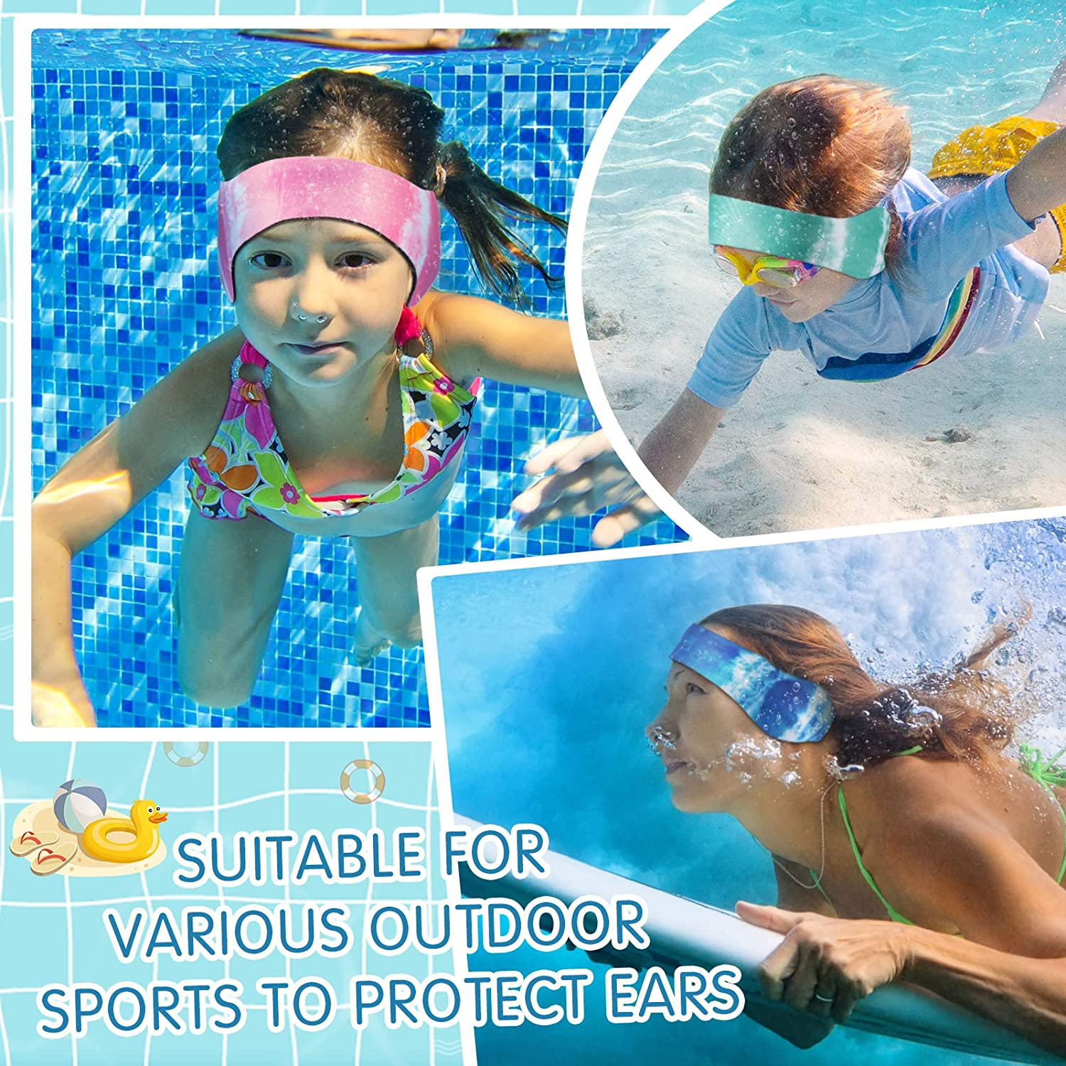 3 Pieces Swimming Headband Waterproof Swim Ear Band Elastic Ear Protection Band for Swimmers Adult Men Women Kids Block Water Secure Earplugs Water Protection Bath Shower Pool Beach (Tie Dye Style) image number 1