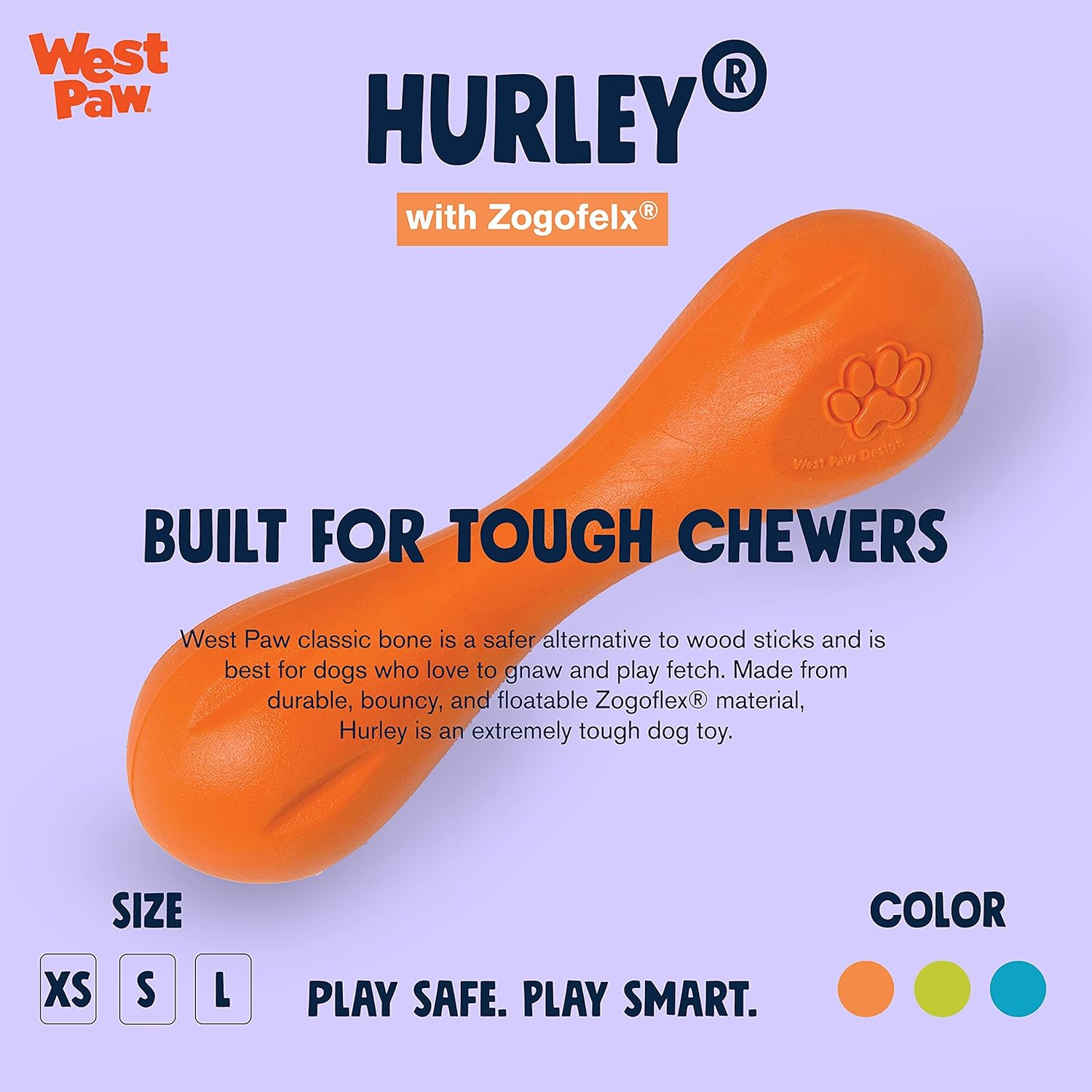 West Paw Zogoflex Hurley Durable Dog Bone Chew Toy for Aggressive Chewers, 100% Guaranteed Tough, It Floats!, Made in USA, Large, Tangerine image number 7