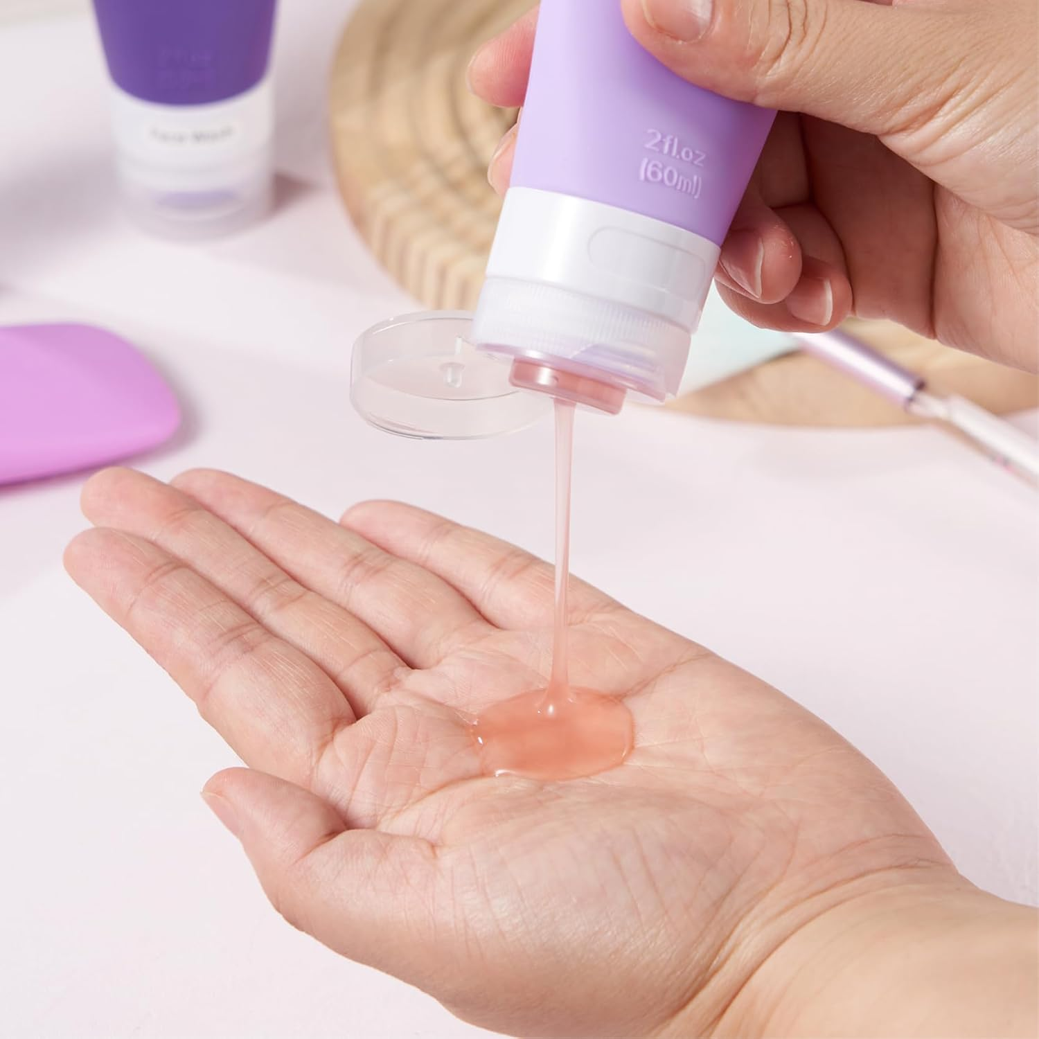 INSFIT Portable Travel Bottles, TSA Approved Travel Size Bottles Leak Proof Travel Containers for Toiletries, BPA Free Refillable Travel Accessories for Shampoo Body Wash Liquids 4 Pack, Purple 2Oz, 2 image number 4