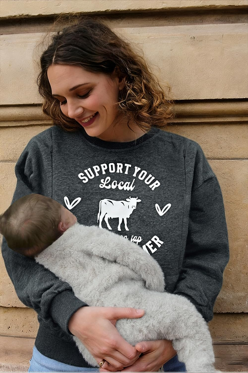 UNIQUEONE Women Nursing Sweatshirts for Breastfeeding Hidden Zipper Maternity Tops Long Sleeve Pullover Casual Clothes image number 1