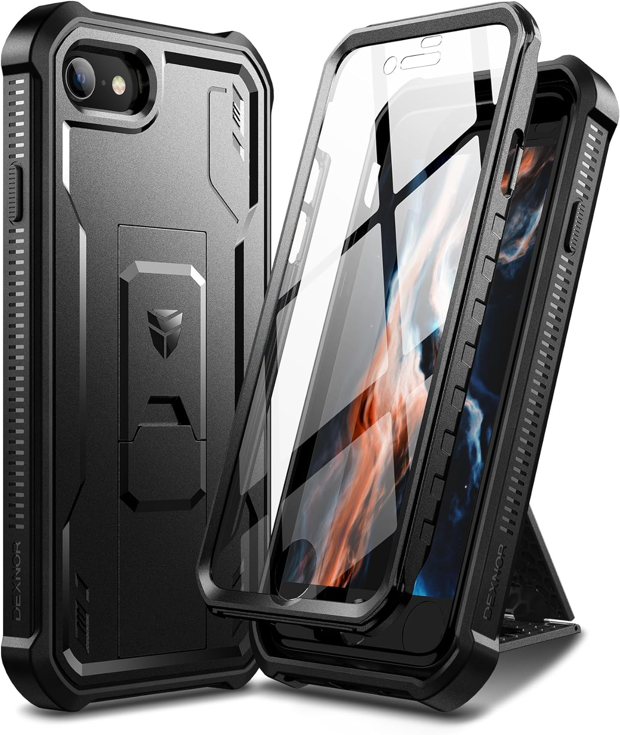 Dexnor for Apple Iphone 7/8/SE(2020/2022) Case, [Built in Screen Protector and Kickstand] Heavy Duty Military Grade Protection Shockproof Protective Cover for Apple Iphone 7/8/Se(2020/2022)-Black