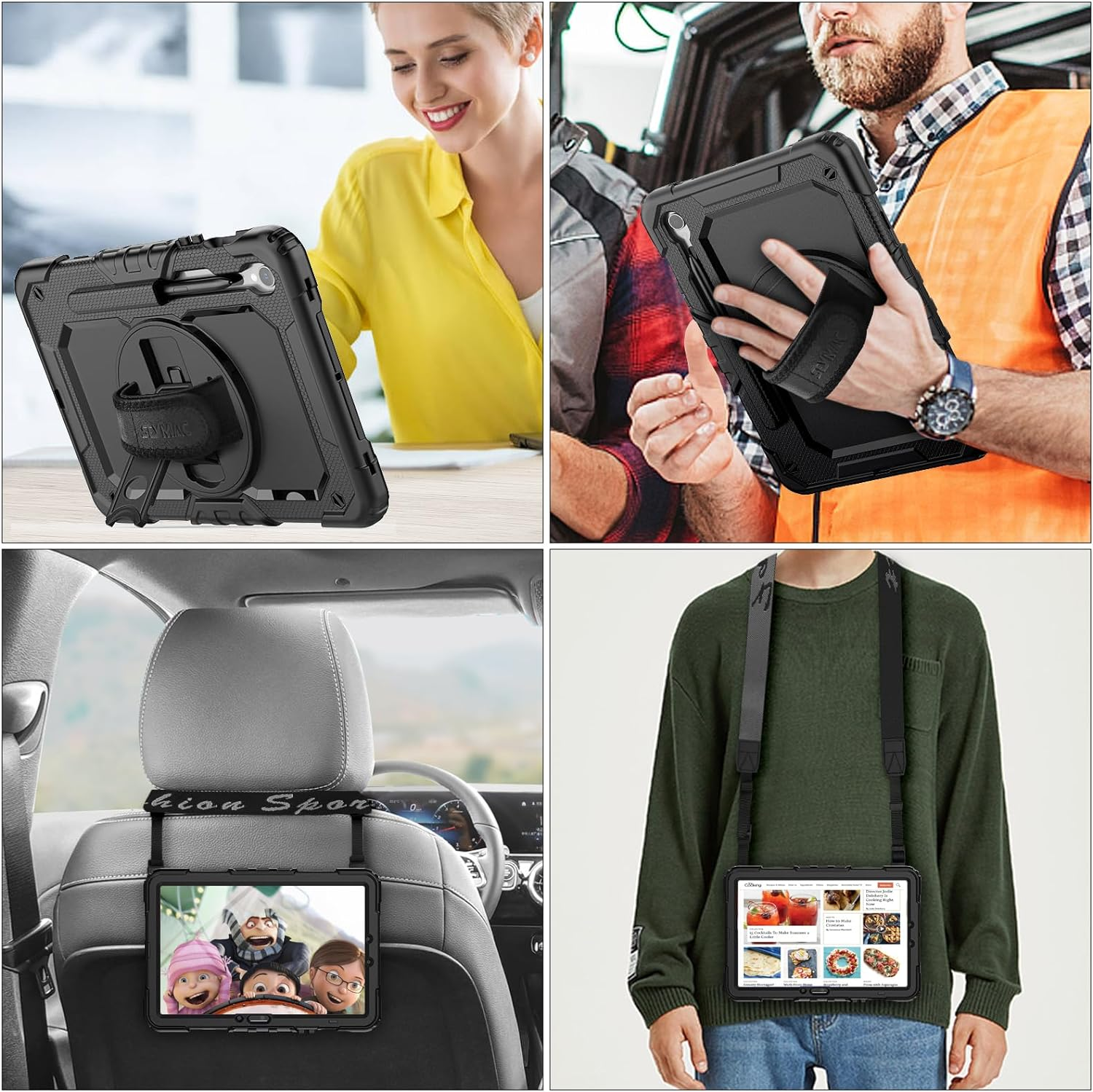 SEYMAC Stock Case for Samsung Galaxy Tab S10 FE/S9/S9 FE 5G 2025/2023 with Screen Protector | Pencil Holder [360 Rotating Hand Strap] &Stand, Drop-Proof Case 10.9"/11'', Black image number 6