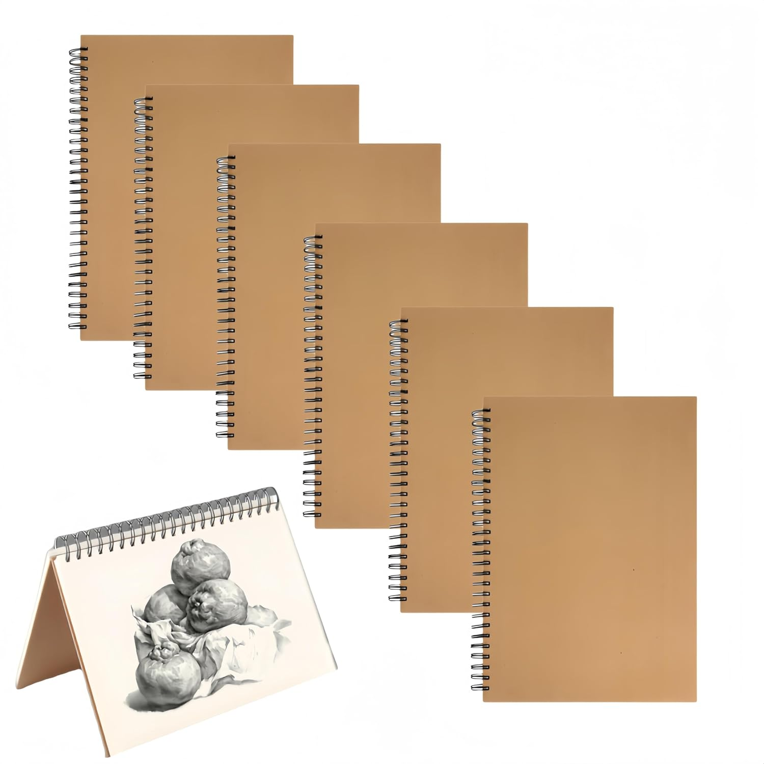 Small Spiral Notebook, 120 Lined Pages Spiral Journal Kraft Cover Notebooks & Writing Pads for School Home Office Aesthetic Sketch Drawing Note (Kraft Cover) 6 Packs Loopunk
