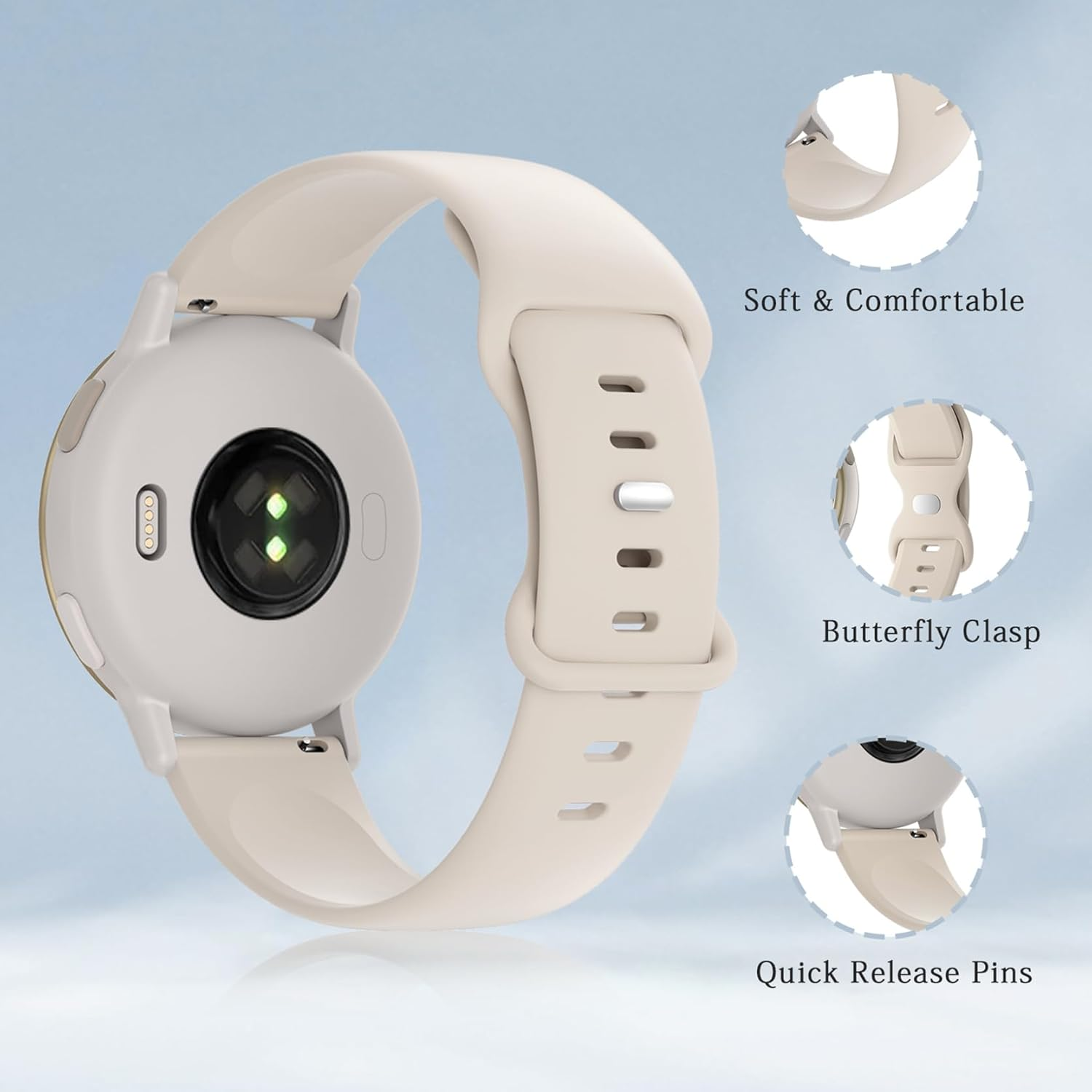 3 Pack Silicone Bands Compatible with Garmin Vivoactive 6/5/3/3 Music Watch Band, 20Mm Soft Sport Strap Replacement for Garmin Venu/Venu Sq/Venu Sq 2/Forerunner 570 42Mm/55/165/245/645 Women image number 2