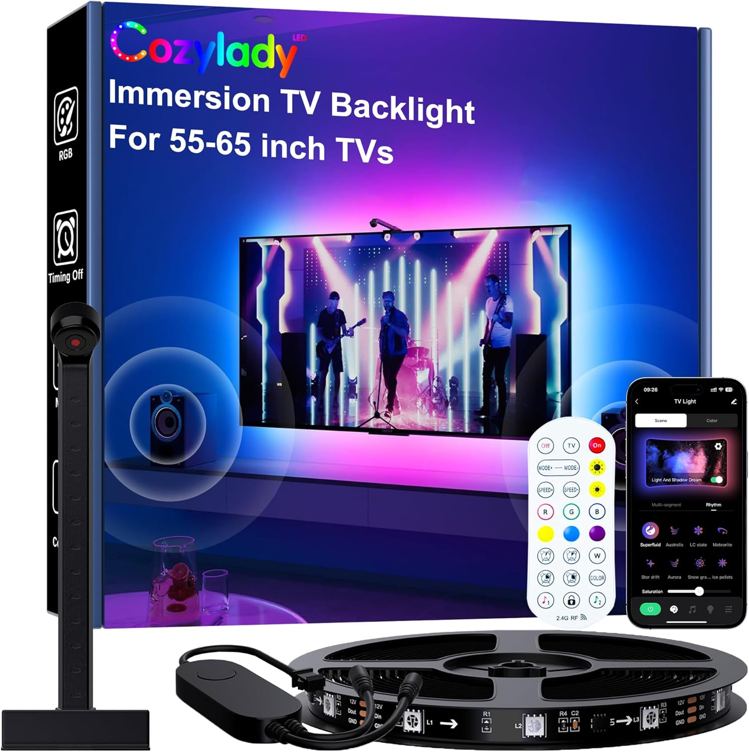 Smart LED TV Backlights with Camera for 55"-65" TV Pc，Cozylady 12.5Ft RGB+IC Immersion TV LED Lights Sync to Screen & Music,3.8M Immersive LED Light Strips with Power Supply, App & Remote Control image number 4