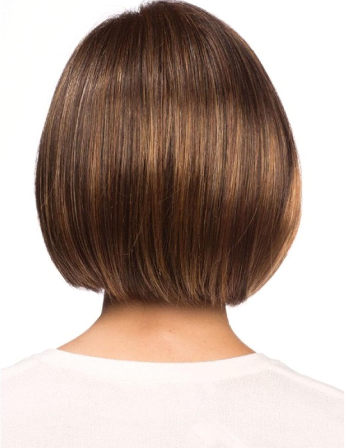 Short Brown Wigs,Brown Wig with Bangs Fashion Short Straight Flat Bang Wigs for Girls Straight Bangs Wig for Women for Daily Use