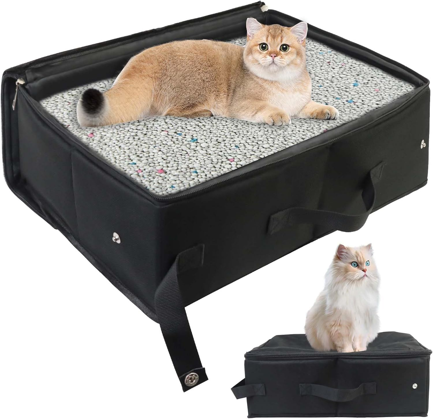 Gomety Portable Cat Travel Toilet with Lid, 40 X 32 X 15 Cm, Foldable Cat Litter Box, Waterproof with Handle, Useful Pets Cat Litter Tray for Travel, Outdoor, Camping, Home Use (Black) image number 4