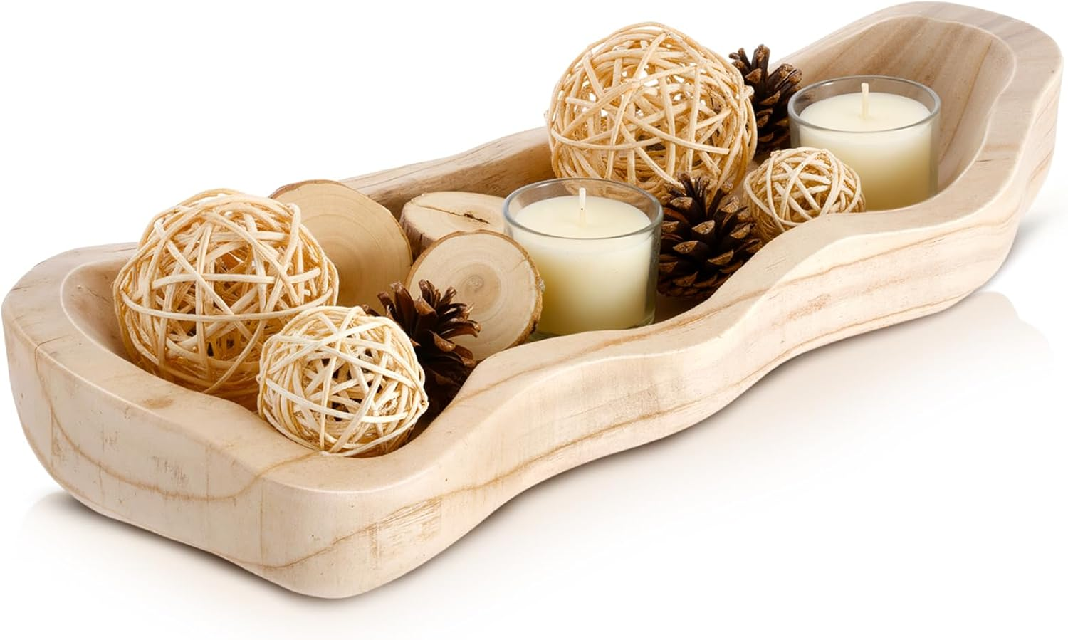 Nuogo 1 Pack 16 Inch Wavy Live Edge Dough Bowl Large Size Wood Rustic Dough Bowl Decorative for DIY Farmhouse Home Supplies Kitchen Decoration(Light Color)