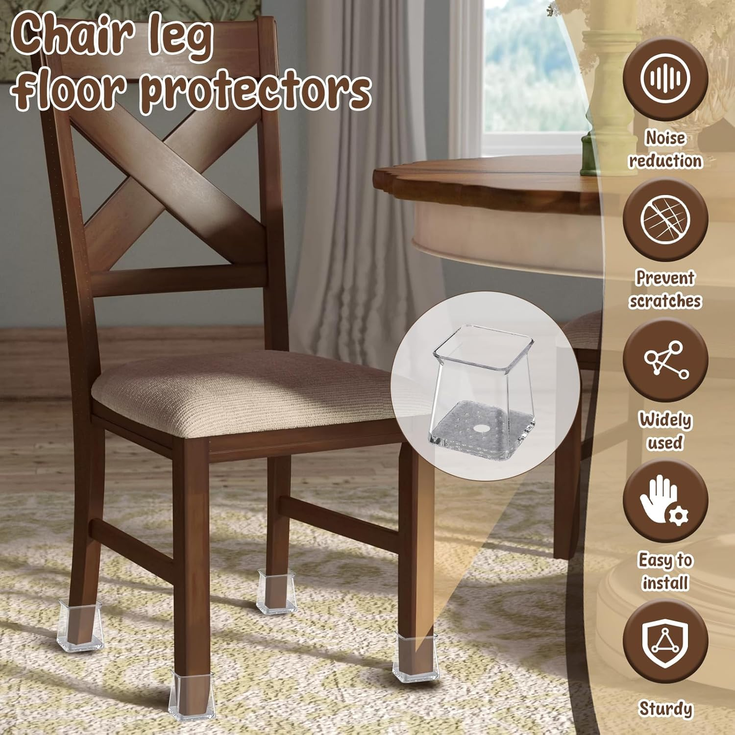 32 Pcs Chair Leg Floor Protectors, Square Silicone Felt Furniture Pads, Wear Resistant Furniture Leg Pads Caps Covers, Chair Leg Protectors Protect Wooden Floors from Scratching (Clear, M) image number 2