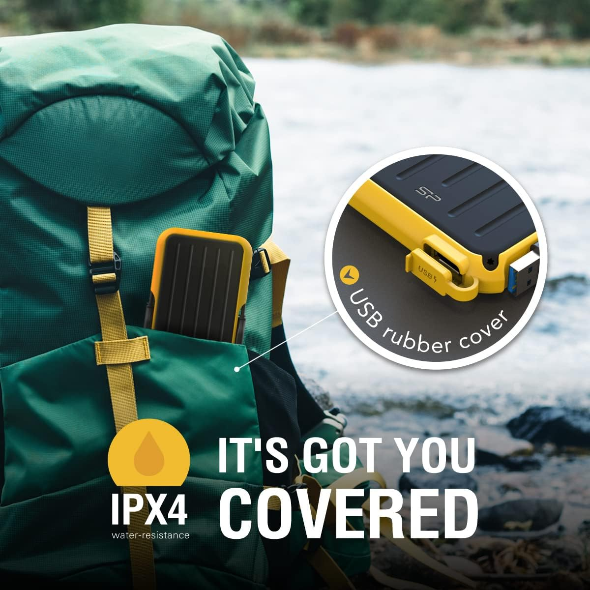 Silicon Power Armor A66 2TB Rugged External Hard Drive, Military-Grade Shockproof Water-Resistant USB 3.0 Portable HDD for PC Mac Laptop Computer - Yellow - Black, 1Tb image number 3