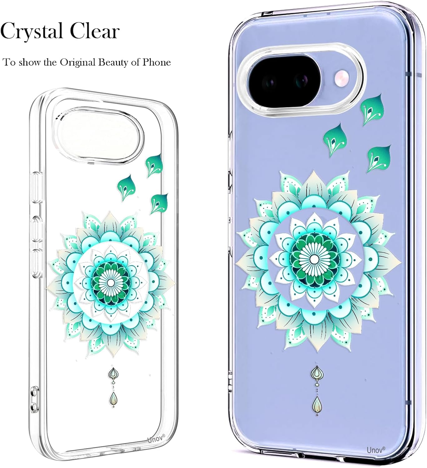 Unov Case Compatible with Pixel 9A Case Clear with Design Soft TPU Shock Absorption Slim Embossed Pattern Protective Back Cover (Mint Mandala) image number 6