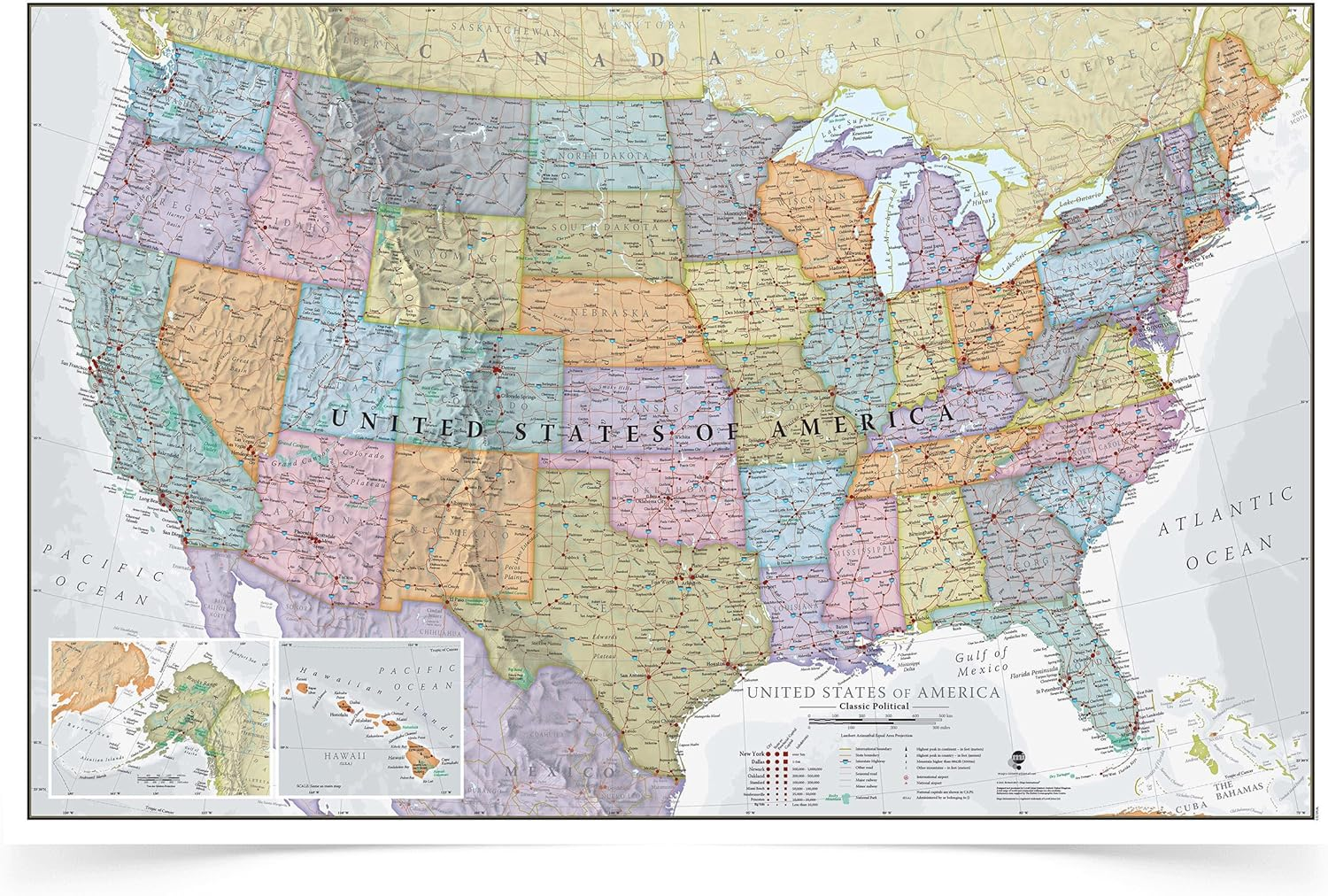 Maps International Classic USA Wall Map - Map of the USA Poster - Front Lamination &ndash; 24 X 36 image number 1