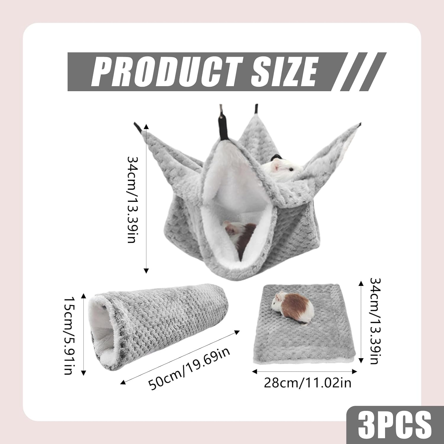 PLUSHCEWT Guinea Pig Hammock Set, Double Layer Hanging Small Animal Beds Made of Soft Flannel Cage Hammock for Hamsters, Ferrets, Rats, Chinchillas, Sugar Gliders (Pack of 3) image number 3
