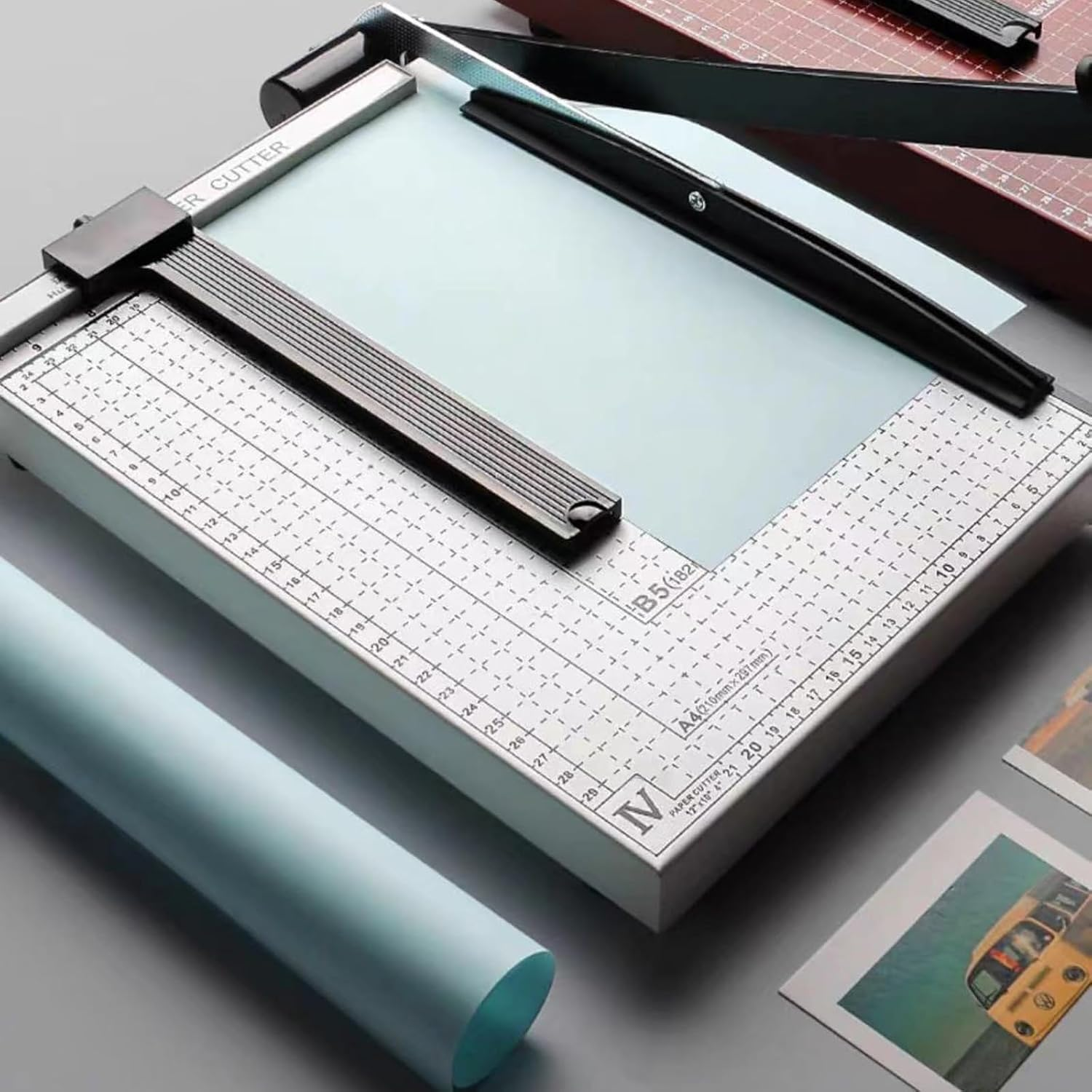 12 Inch A4 Paper Cutter, Guillotine Style with Steel Blade and Rubber-Padded Base, White, 12X10 Inches, Cuts up to 12 Sheets, Ideal for Offices and Craft Projects