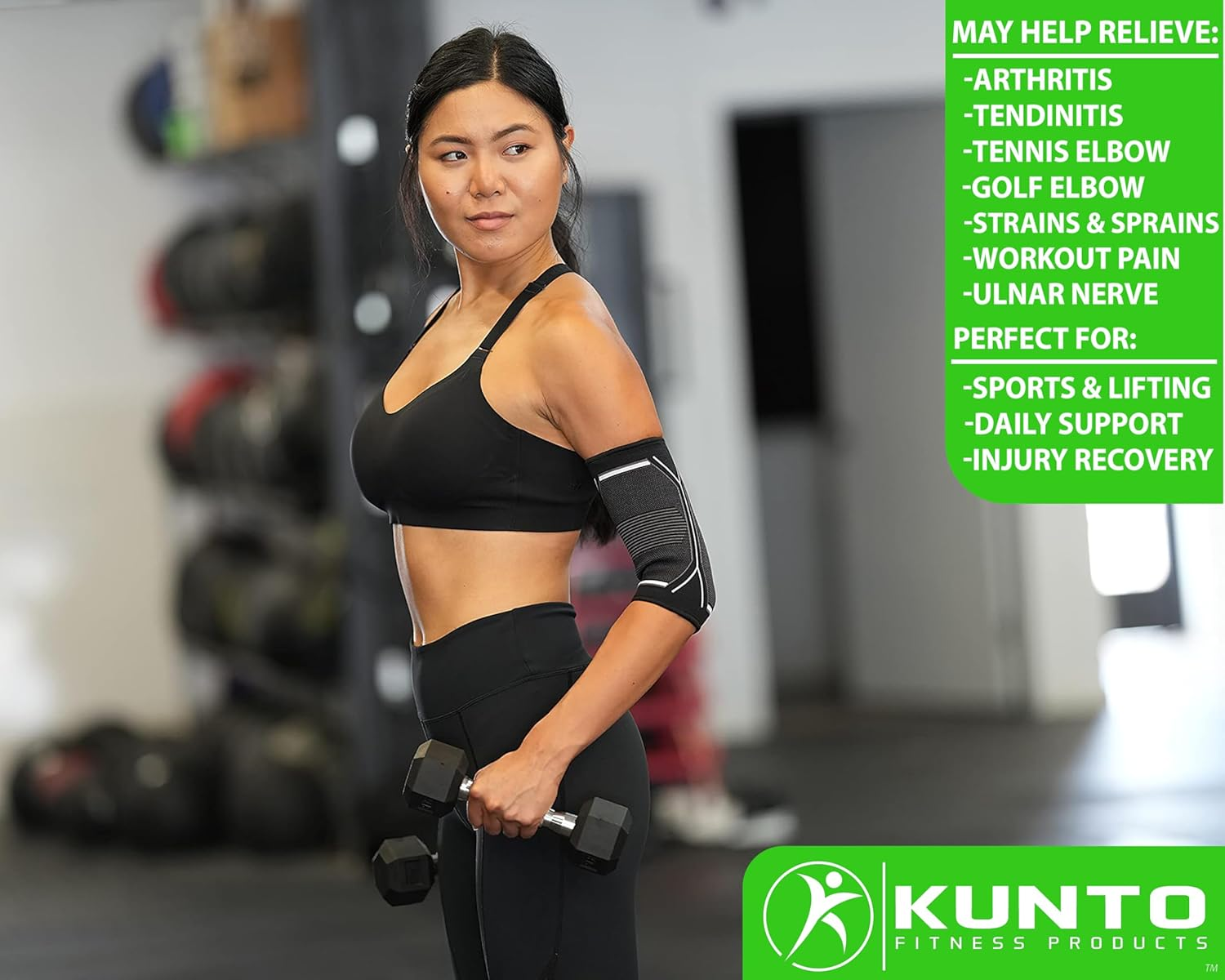 Kunto Fitness Elbow Brace Compression Support Sleeve for Tendonitis, Tennis Elbow, Golf Elbow Treatment - Reduce Joint Pain during Any Activity! image number 5