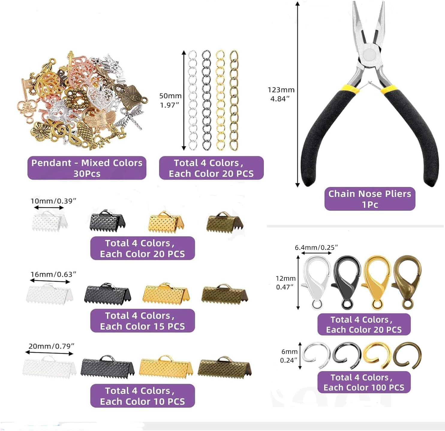 Paifeancodill Ribbon Bracelet with Pliers Tool Assortment Kit, Bookmark Pinch Crimp Ends Lobster Clasps with Jump Rings and Chain Extenders, Ribbon Clamps Ends with Pliers Set for Jewelry Making(771) image number 6