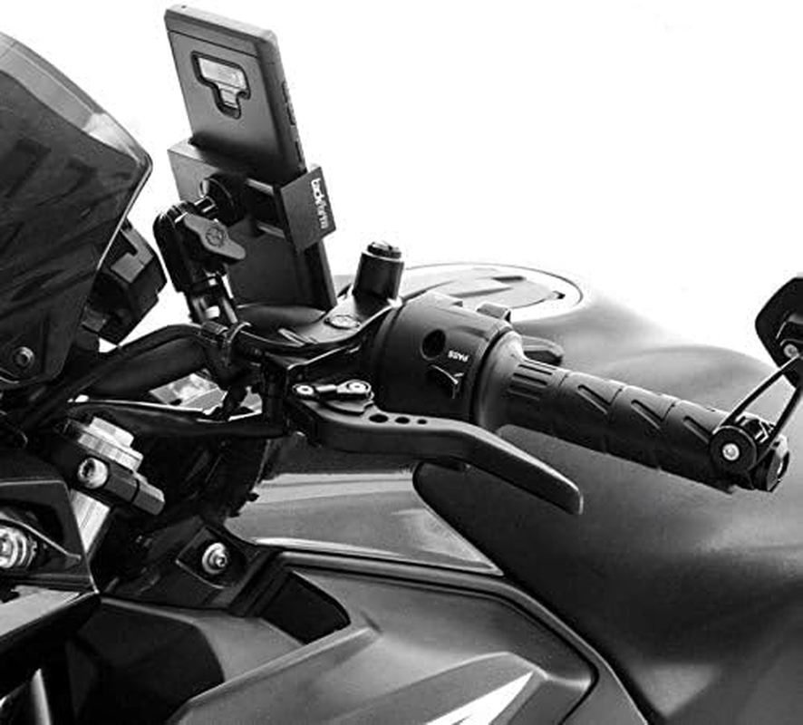 Tackform Black Motorcycle ALL METAL Phone Mount - 20MAXX Spring Cradle | BC3 Universal Clamp Fits 7/8" to 1-1/4" Handlebars | Aluminum | Compatible with Iphones, Galaxy Devices, More | Short Reach Arm image number 2