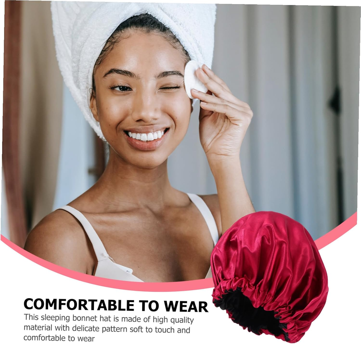 CHILDWEET Sleeping Cap for Women and Maternal Use Wide Stretch Band Night Bonnet Preventing Hair Comfortable Soft Breathable Night Hat for Sleep image number 2