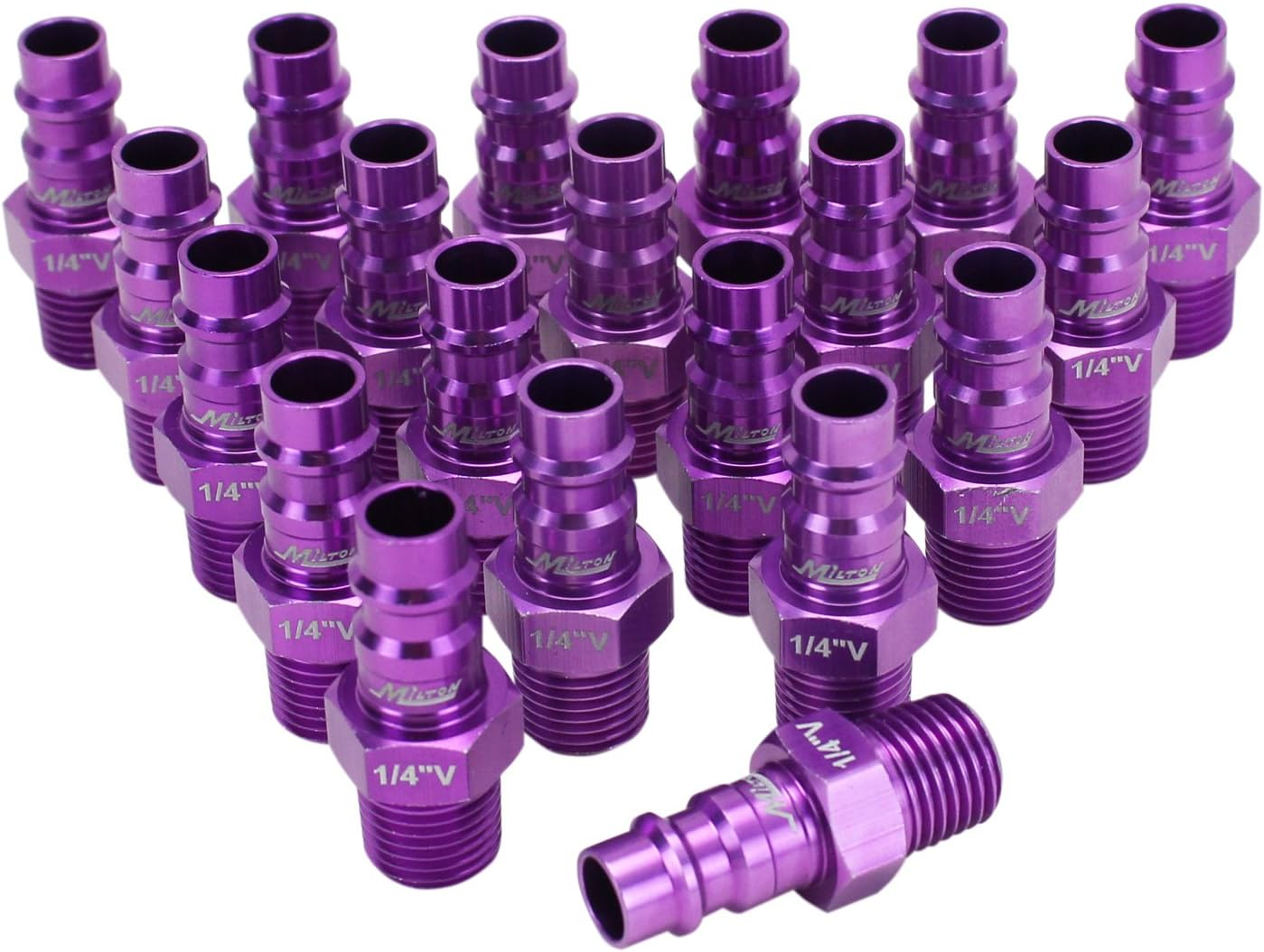 Milton 760VC-20 Colorfit Highflowpro Plugs, V-Style Purple, 1/4'' NPT Male, Box of 20