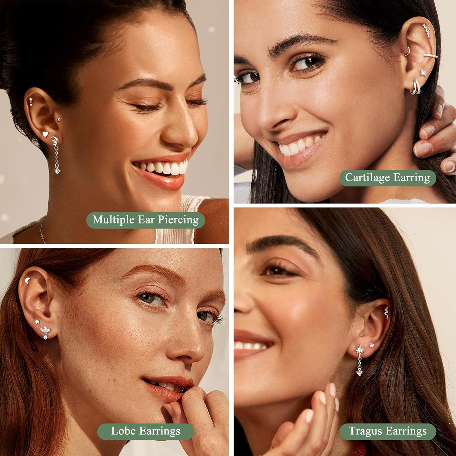 Kakonia 15 Pcs Helix Piercing Jewellery Surgical Steel Flat Back Earrings for Women Forward Helix Stud Hoop Earrings Cartilage Earrings Silver Gold Daith Tragus Rook Conch Piercing Jewellery - Silver Tone image number 6