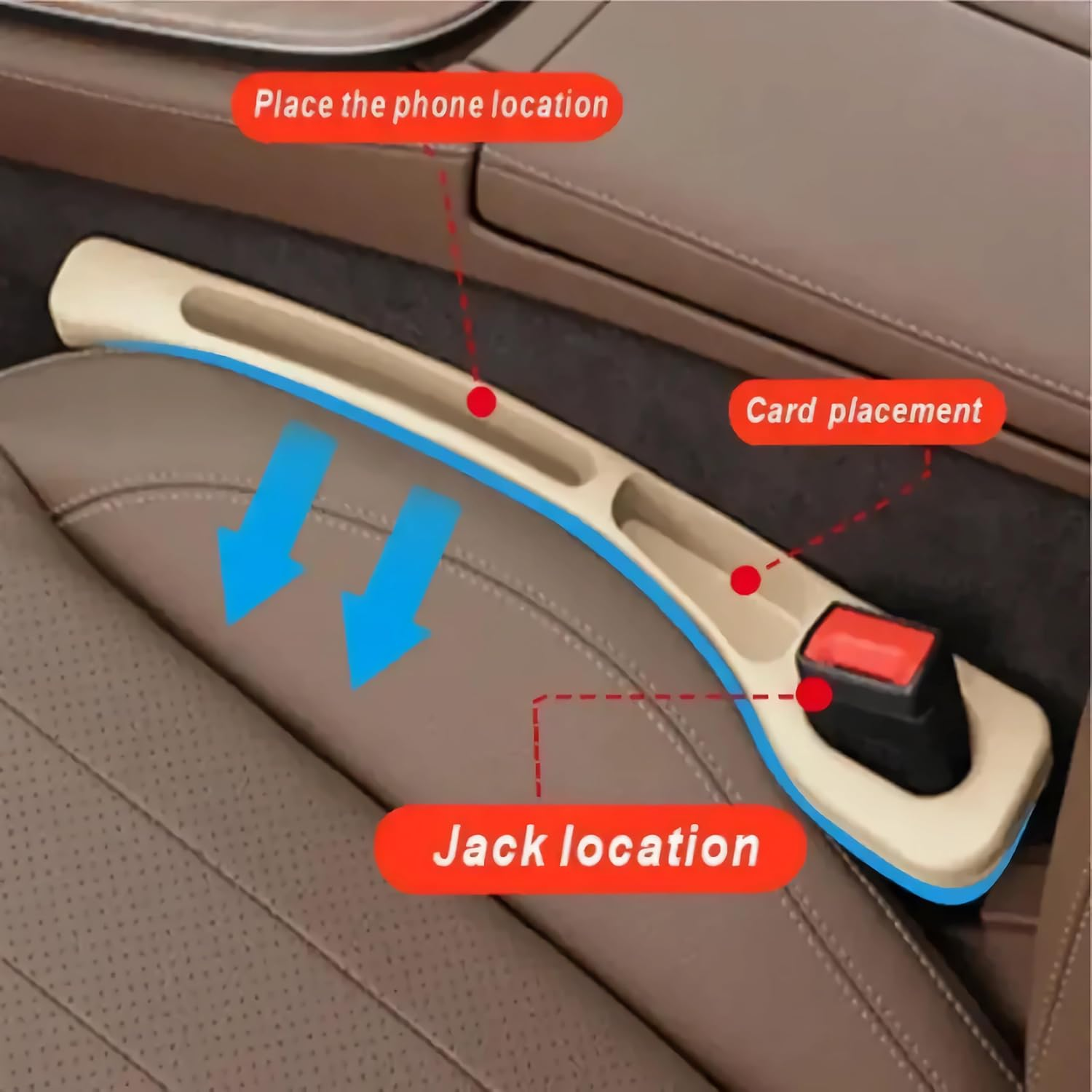 2PCS Car Seat Gap Filler,Between Seats Console Organizer, Prevent Things from Falling,Convenient Installation Embedded in the Original Car Seat，Fits Most Vehicles (Beige) image number 4