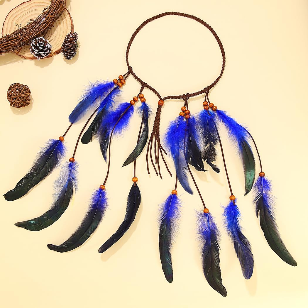 Fashband Indian Feather Headband Boho Tassel Hippie Tribal Headpiece Festival Hair Accessories for Women (Royal Blue, One Size) image number 2