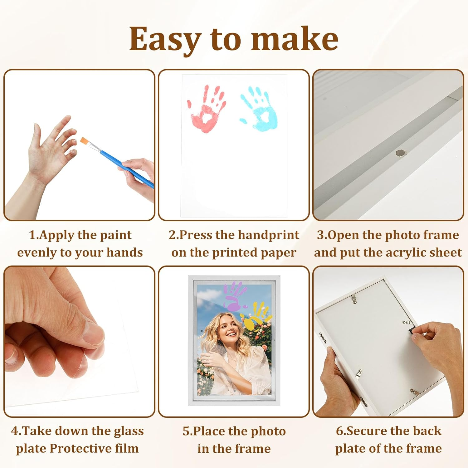 Family Handprint Kit，Diy Baby Hand and Footprint Kit, Significative DIY Craft Keepsake Frame, Memorable Hand Print Photo Frame for Parent Kid Home (White) image number 3