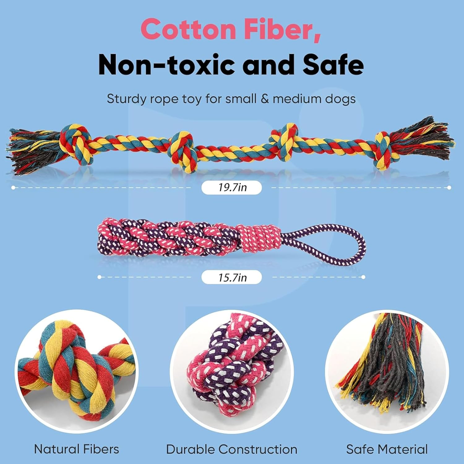 2 Pcs Dog Rope Toys for Small/Medium Dogs,Dog Toys Set for Aggressive Chewers,Interactive Teething Chew Tug Toy,War Rope Dog Toy,Interactive Dog Rope Toy for Teeth Cleaning image number 6