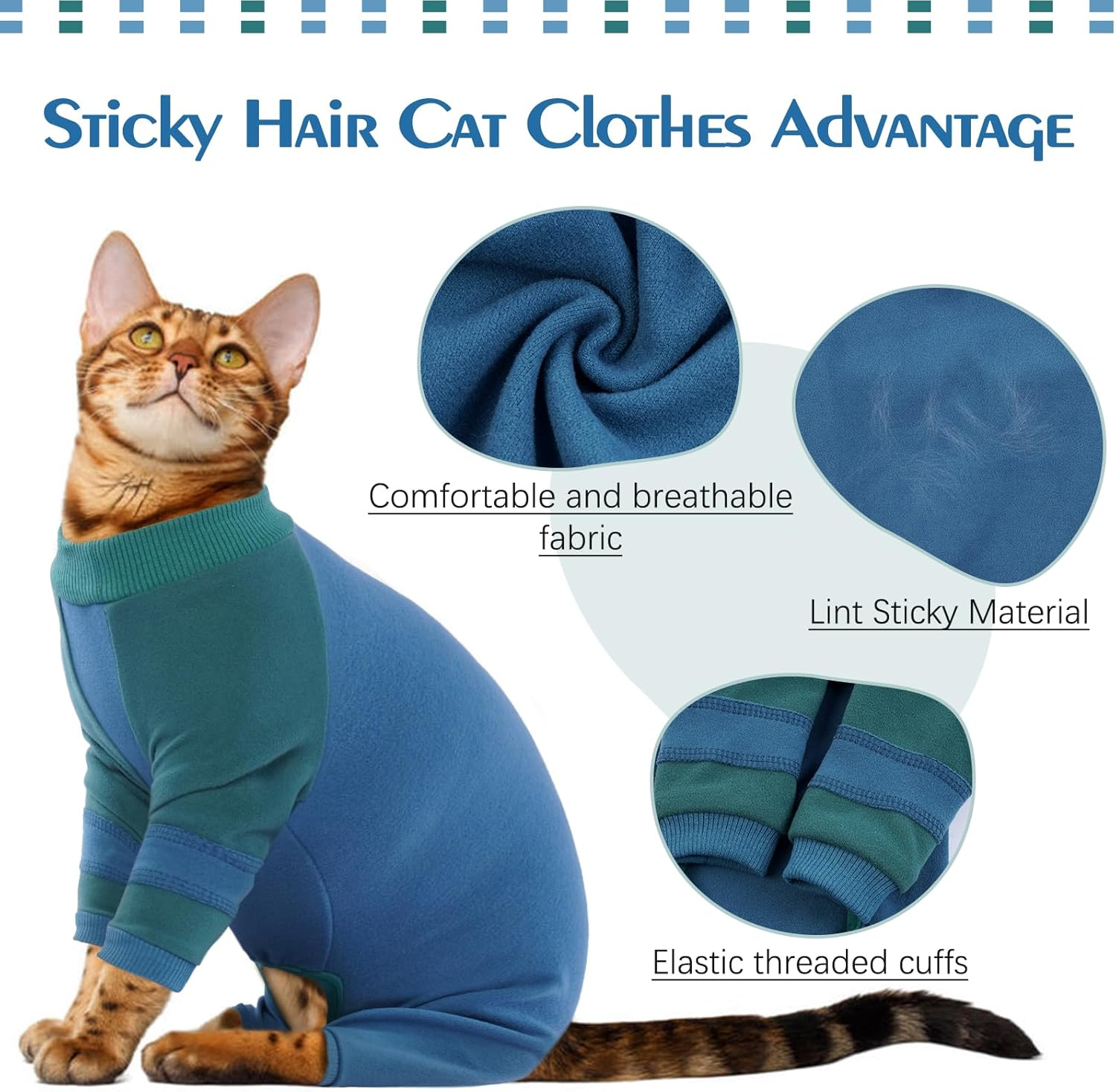 OUOBOB Sticky Hair Cat Clothes, Sphynx Hairless Cats Sweater, Prevent Lost Hair Onesie Shirts for Cats Only, Kitten Apparel Pajamas Jumpsuit, Cat Turtleneck for Sphynx Cornish Rex, Cat Recovery Suit