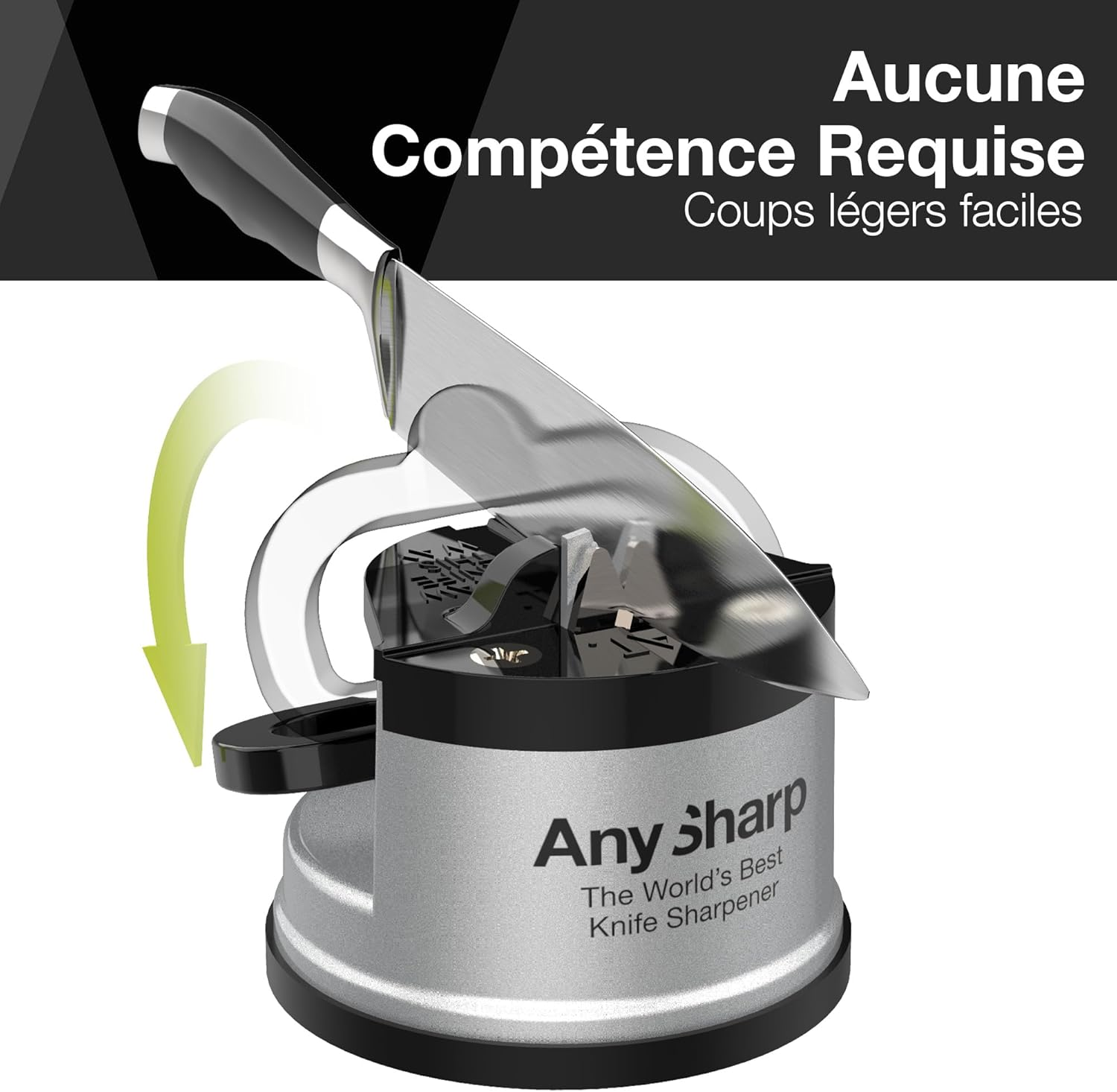 Anysharp Knife Sharpener, Hands-Free Safety, Powergrip Suction, Safely Sharpens All Kitchen Knives, Ideal for Hardened Steel & Serrated, World'S Best, Compact, One Size, Silver - Brick Red image number 5