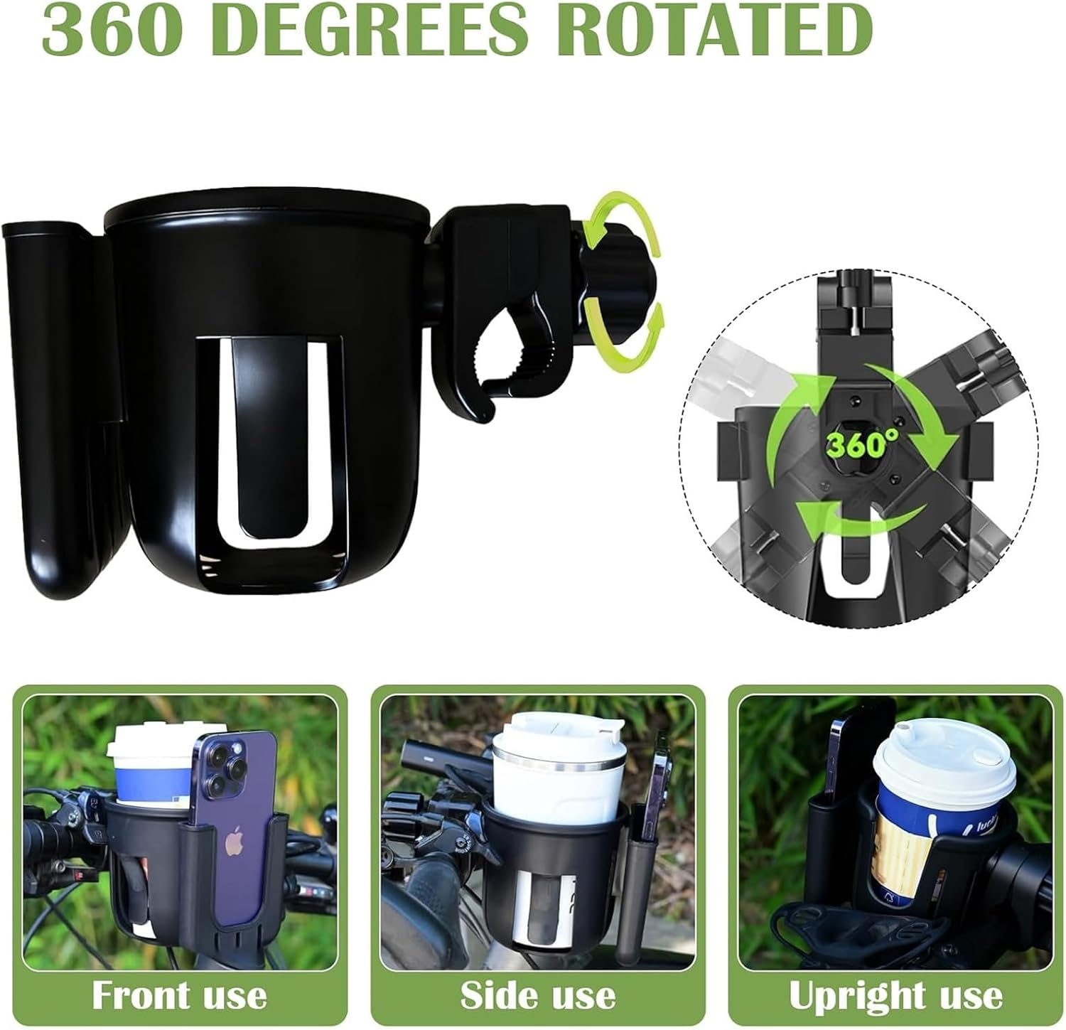 Pram Cup Holder, Stroller Cup Holder with Phone Holder, 2-In-1 Universal Cup Drink Holder for Uppababy, Nuna, Doona, Wheelchair, Bike, Scooter, 360&deg; Rotatable Pram Accessories image number 1