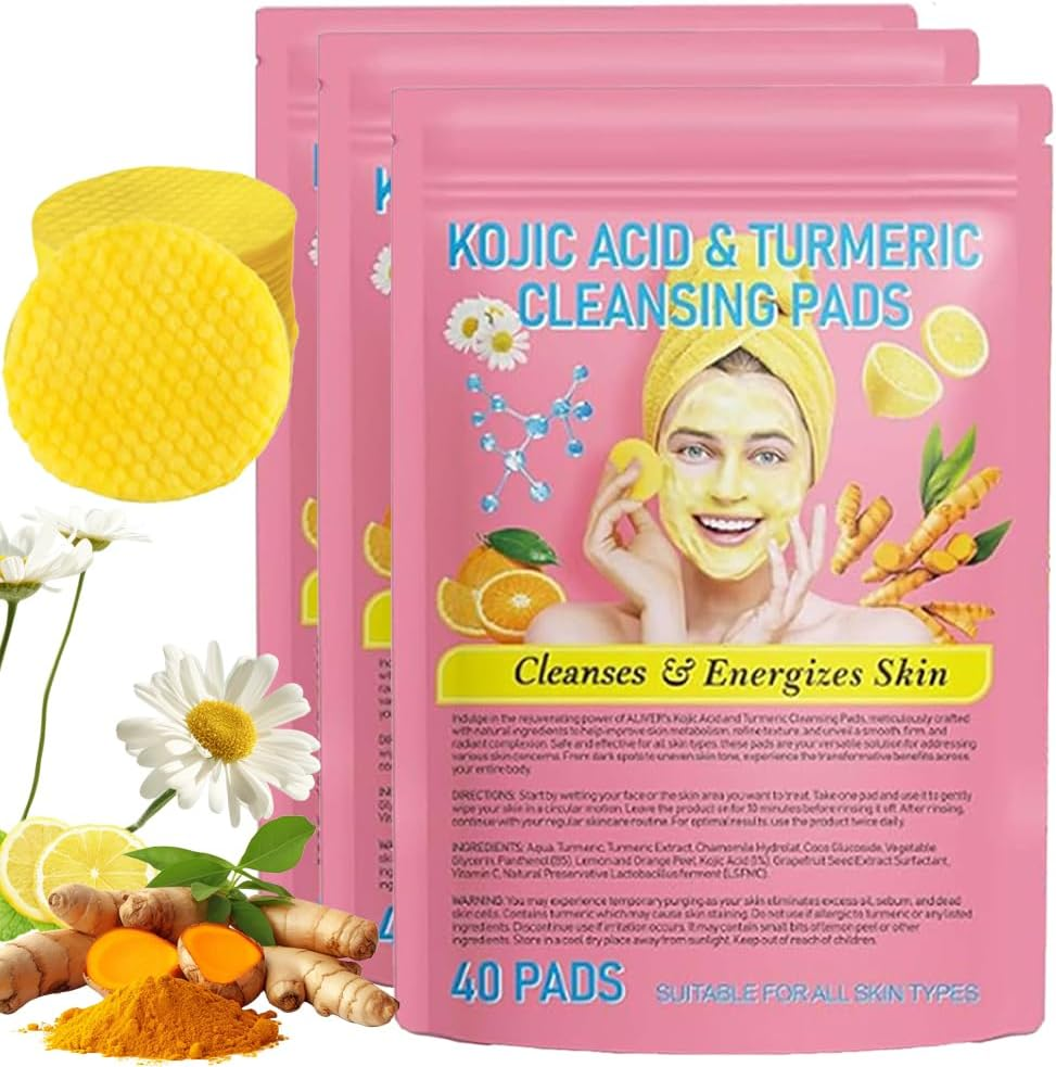 Acid and Turmeric Cleansing Pads, 40 Pcs Cleansing Turmeric Pads, Turmeric Exfoliating Face Scrub Pads (1 Pcs)