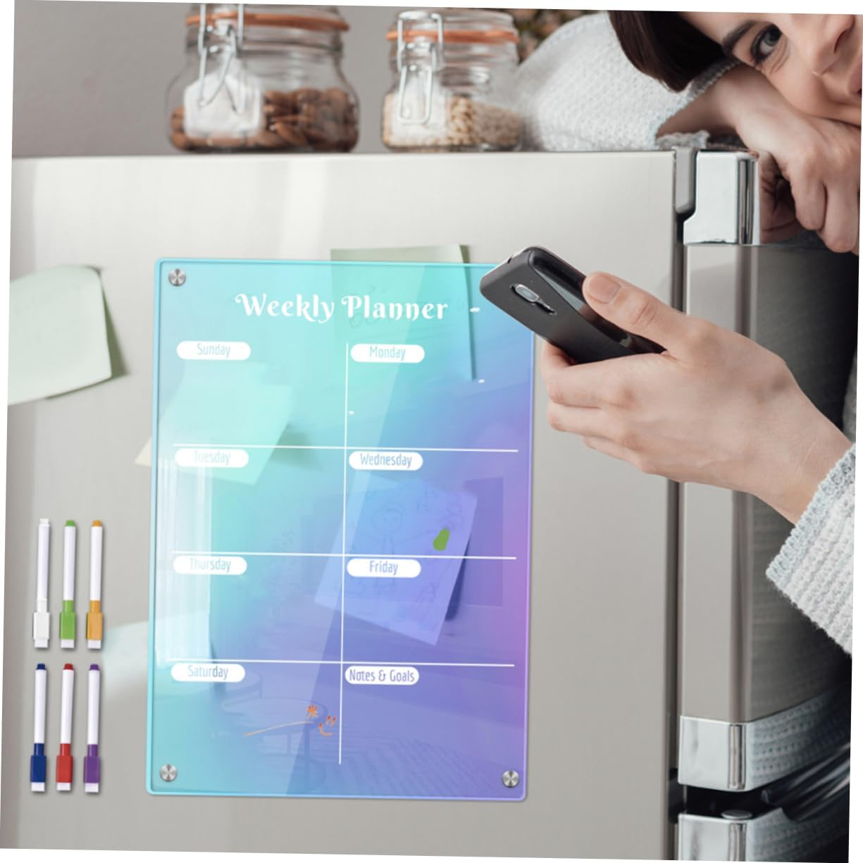Tofficu Magnetic Labels for Refrigerator Acrylic Weekly Planner for Fridge Daily Planner Magnetic Dry Erase Board