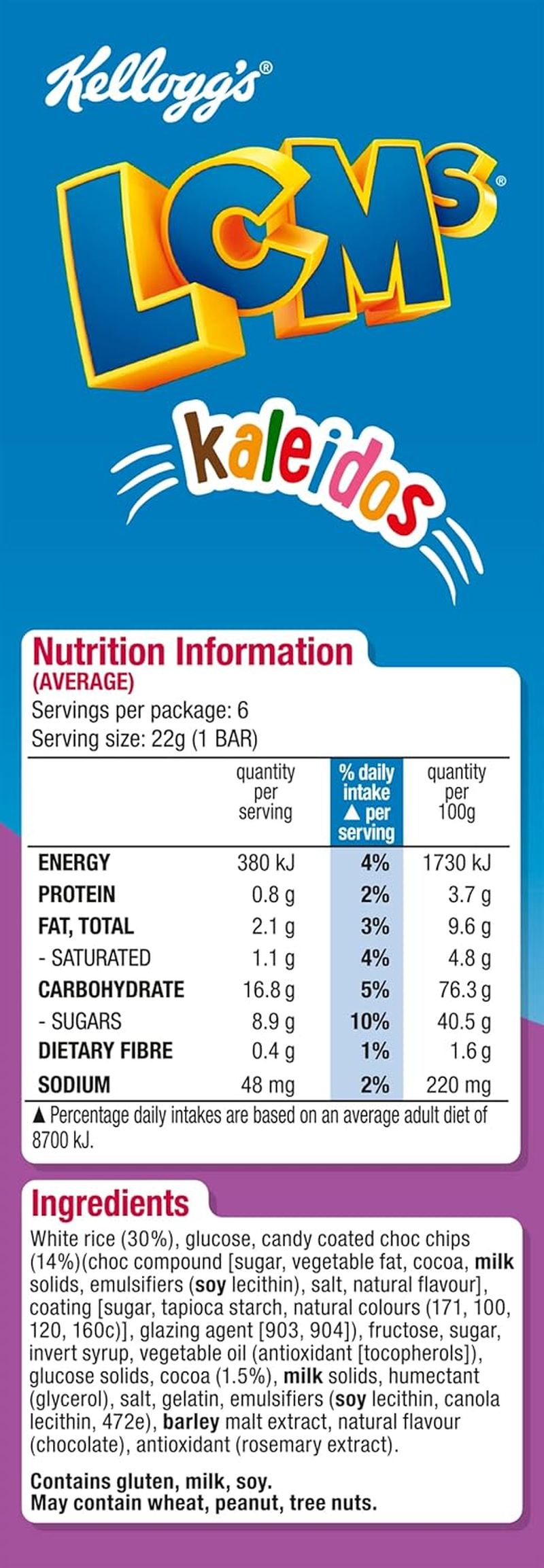 Kellogg'S Lcms Kaleidos Puffed Rice Snack Bars, 132G, 6 Count (Pack of 1) image number 1