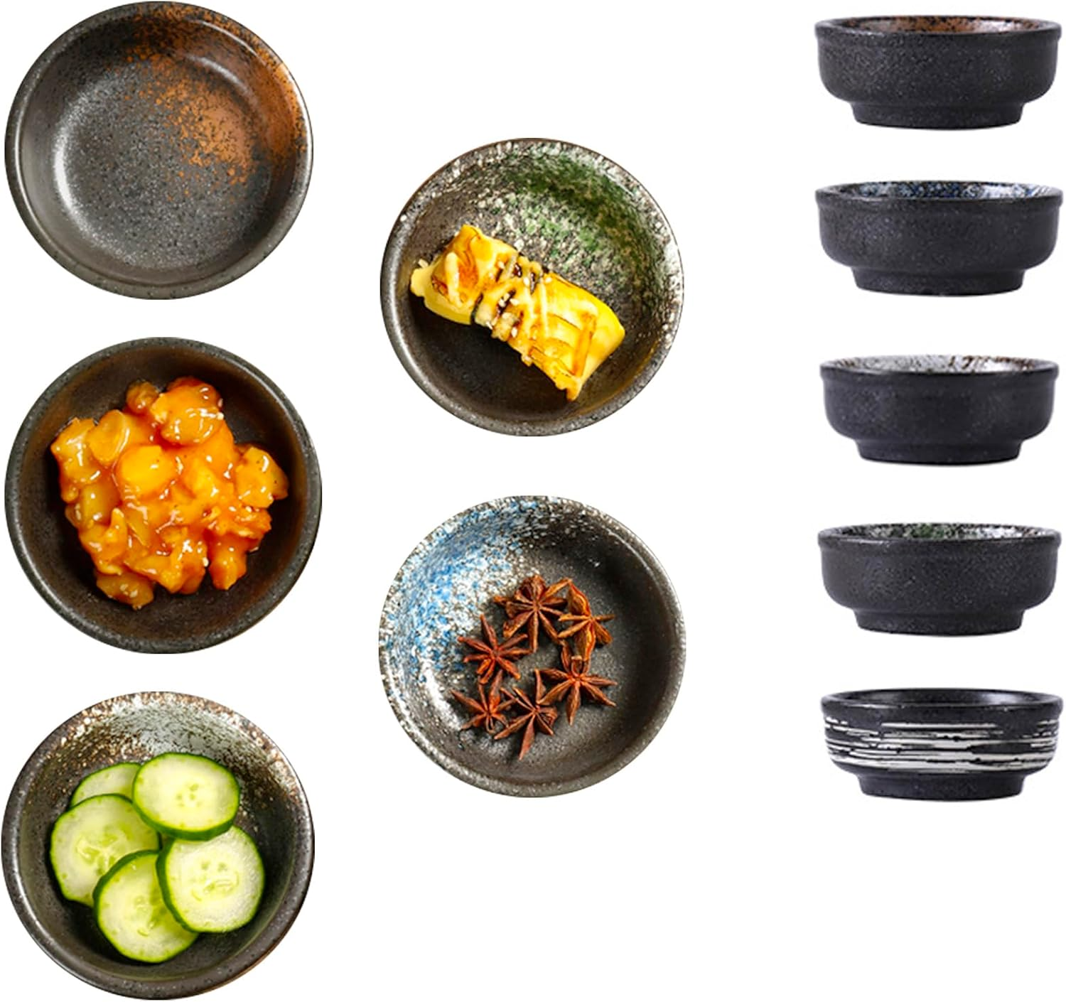 5 Pc-Japanese Style Ceramic Sauce Dipping Dishes Set, Small round Condiment Bowls, Appetizer Serving Bowls for Sushi and Dipping (5) image number 6