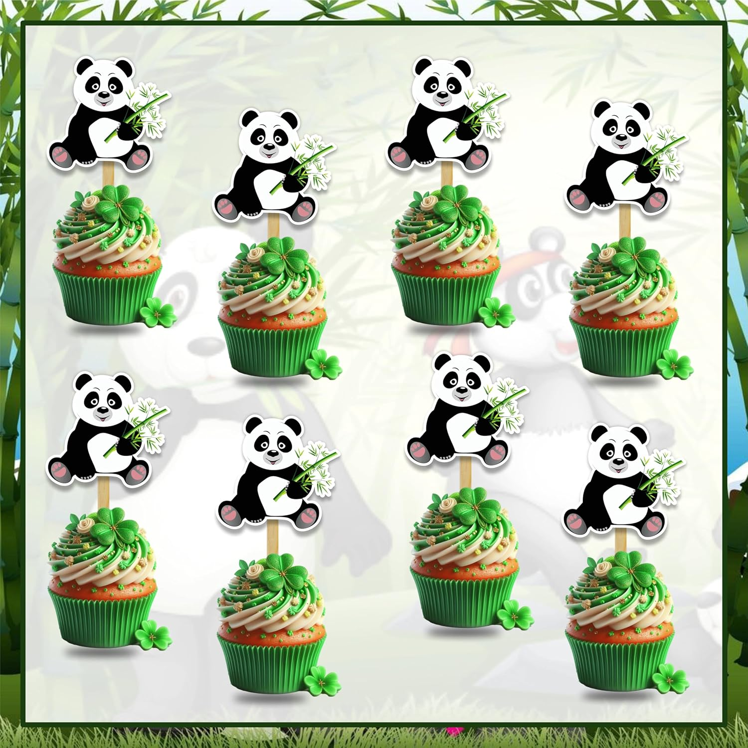 Panda Cupcake Toppers &ndash; Cute Bamboo Forest Animal Party Picks for Kids Birthday, Baby Shower, Zoo Theme, or Animal Lover Celebration D&eacute;coration image number 4