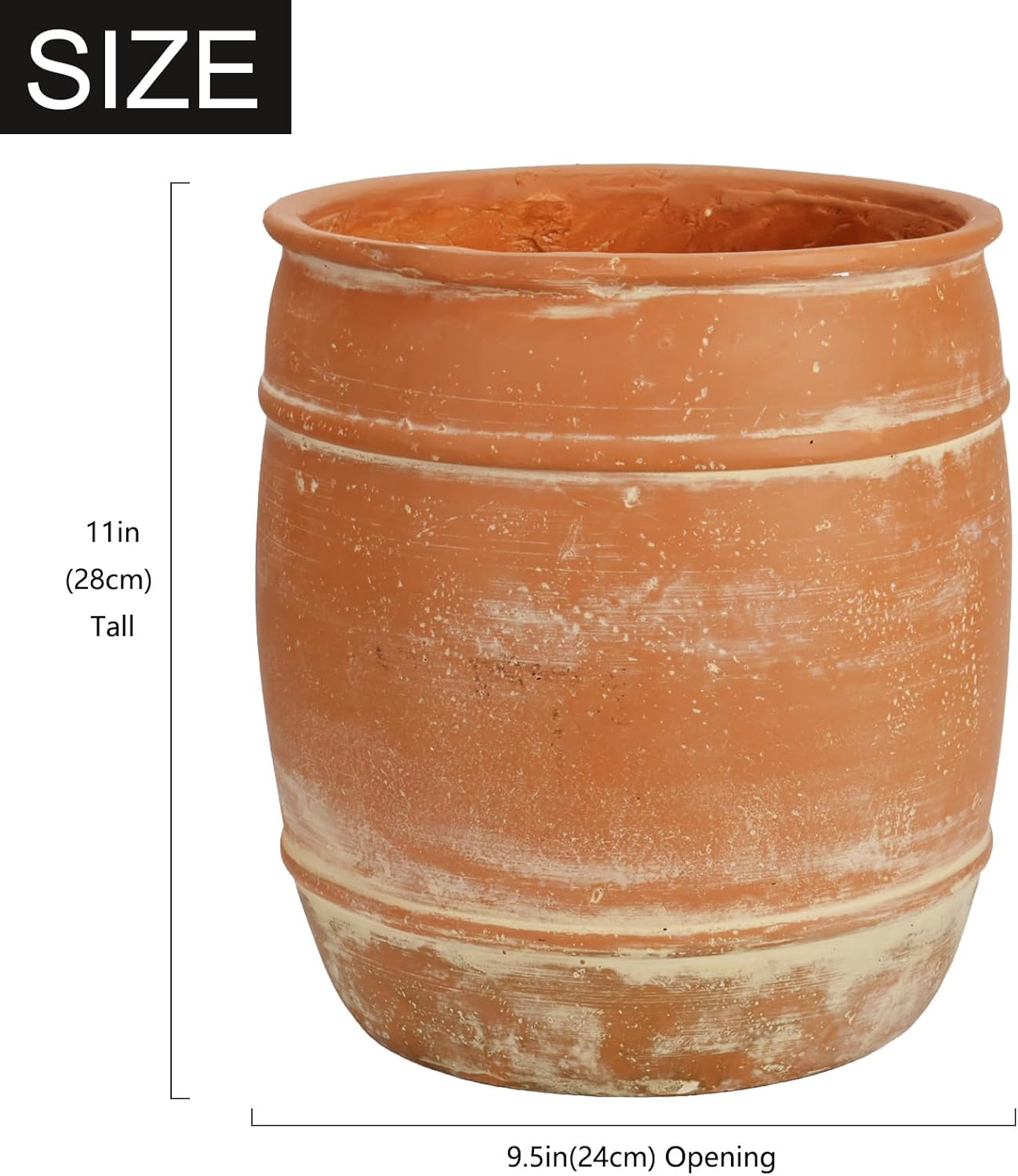 28 H X 24Cm Dia (21.5Cm Pot Opening) Terracotta round Fiberstone Tall Planter with Drainage Hole, Large Pots for Plants Indoor/Outdoor image number 4