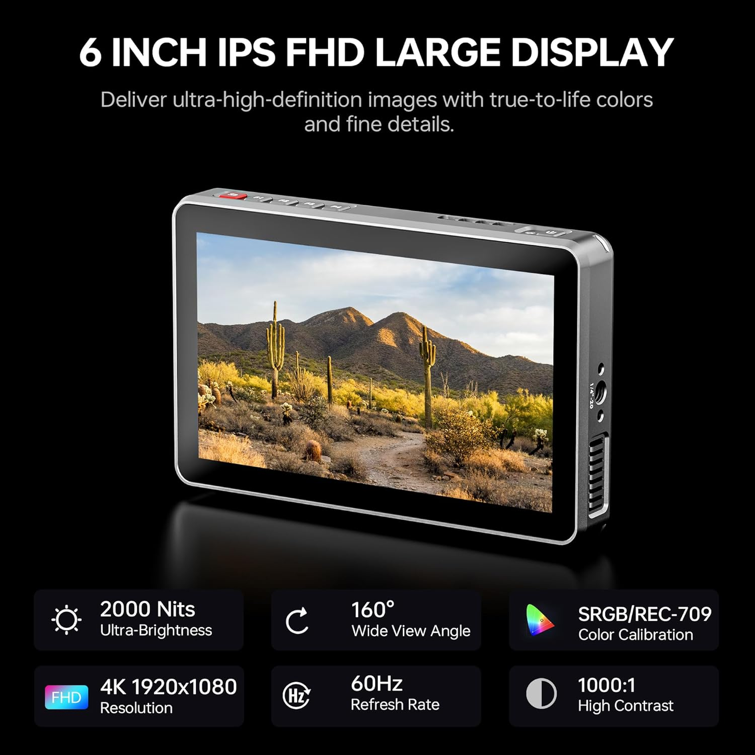 VILTROX DC-X2 2000 Nits Camera Field Monitor Kit with Rig Cage 6 Inch Touchscreen DSLR Monitor with 1920X1080 IPS 4K HDMI Loop In/Out 3D Luts Waveform Video Peaking Focus Assist Battery Sunshade Hood image number 4