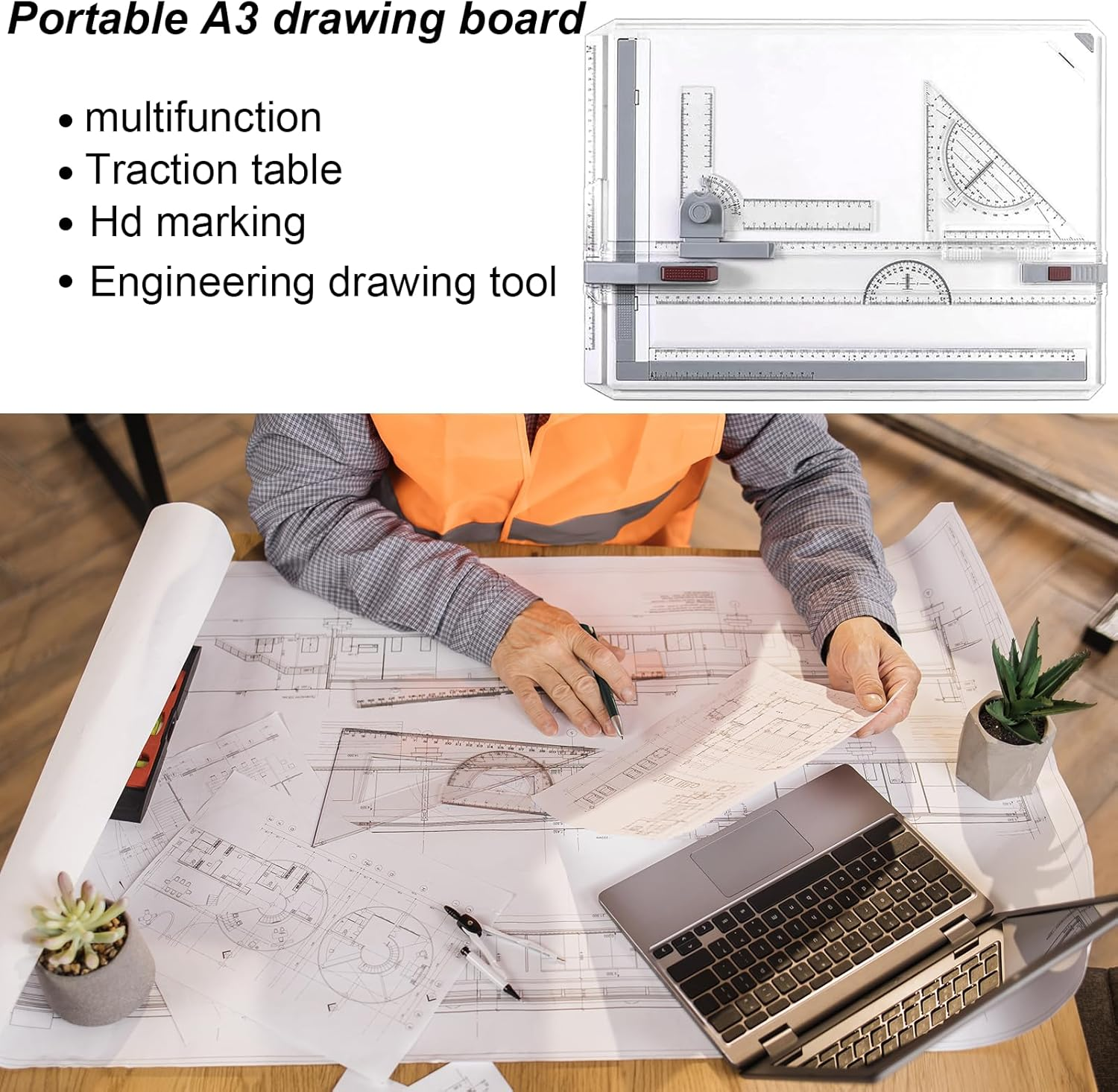 Professional A3 Drawing Board with Adjustable Angle, Parallel Motion System, ABS Plastic - Lightweight and Durable for Drafting, Sketching, and Coloring image number 2