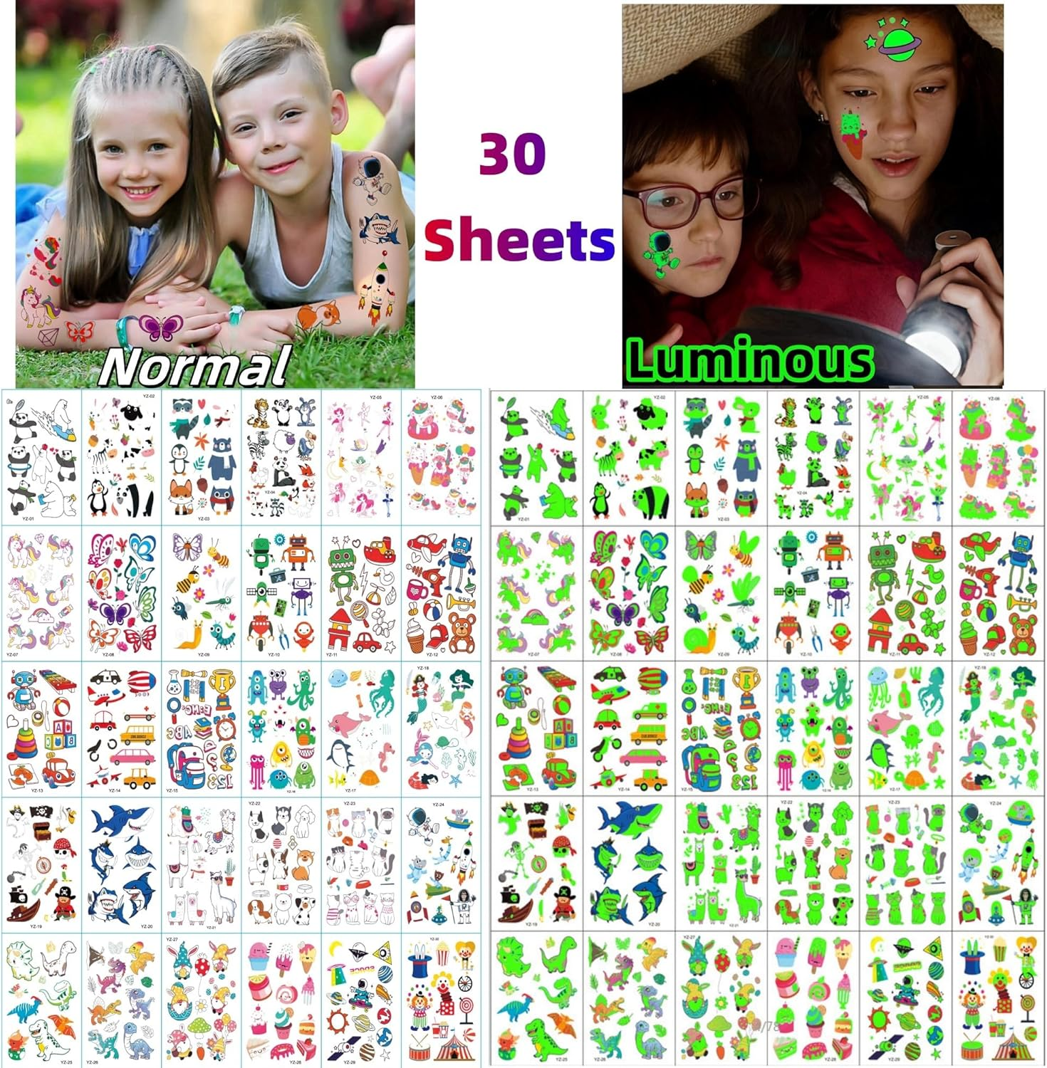 Pack of 300 Tattoos for Children, Children'S Tattoos Girls Boys Toys from 3 4 5 6 7 8 9 10 Years Party Bags Children'S Birthday Luminous Tattoos Temporary Tattoos Gifts 3 4 5 6 7 8 9 10 Years Party image number 5