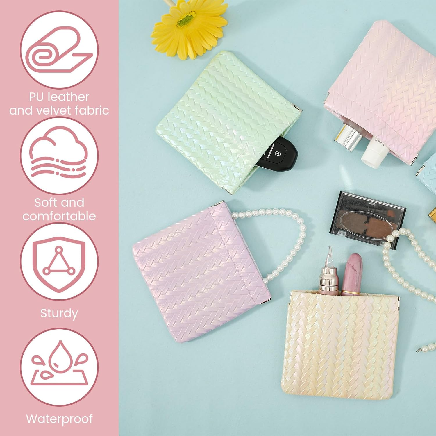 DJAPWPX-5 Pcs Small Makeup Bag for Purse Waterproof PU Leather Cosmetic Bag Portable Pocket Pouch Multifunctional Mini Makeup Bag Set for Women Makeup Organizer image number 2