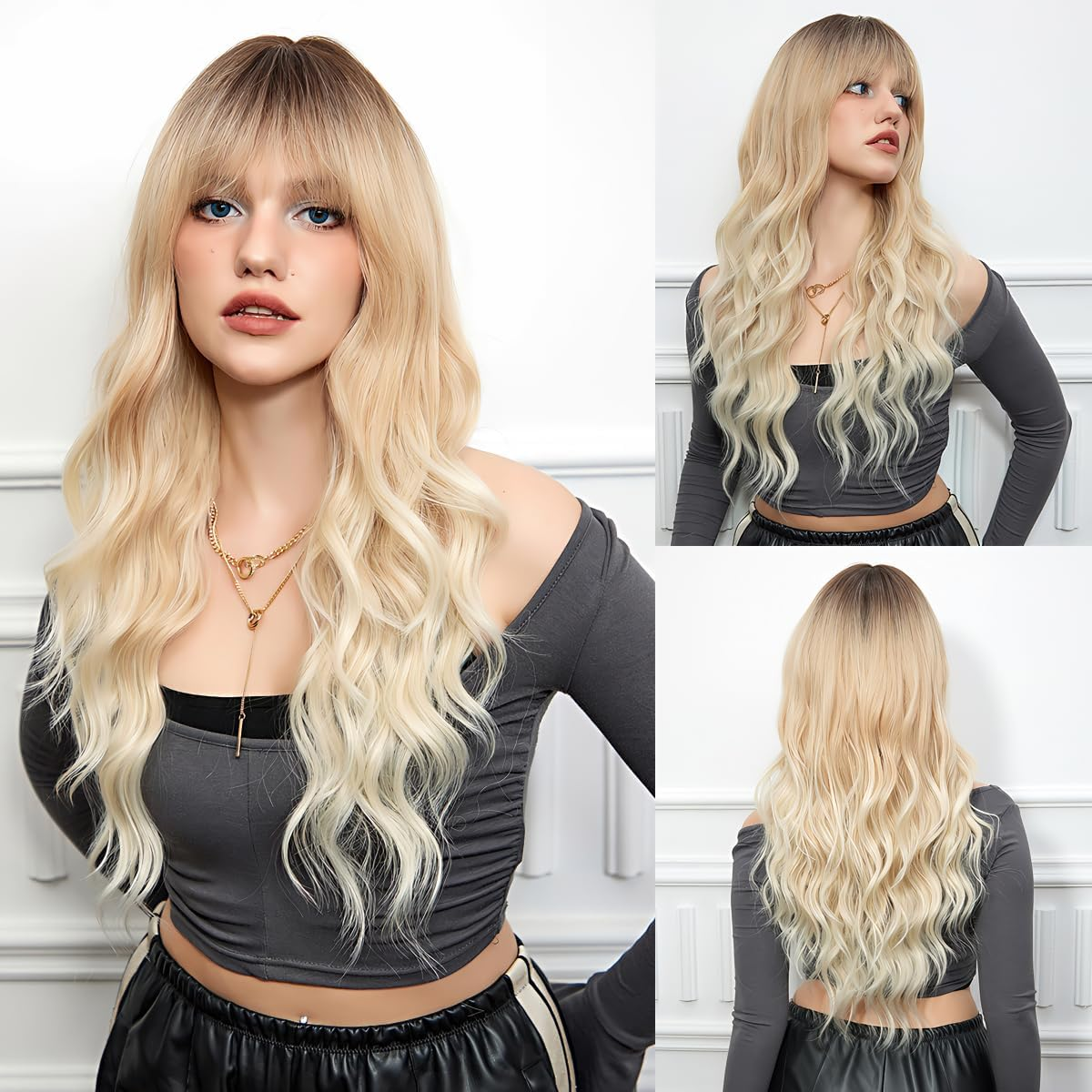 CGVG Women'S Blonde Wig Long Wavy Blonde Wig Women with Fringe Daily Use Party Carnival