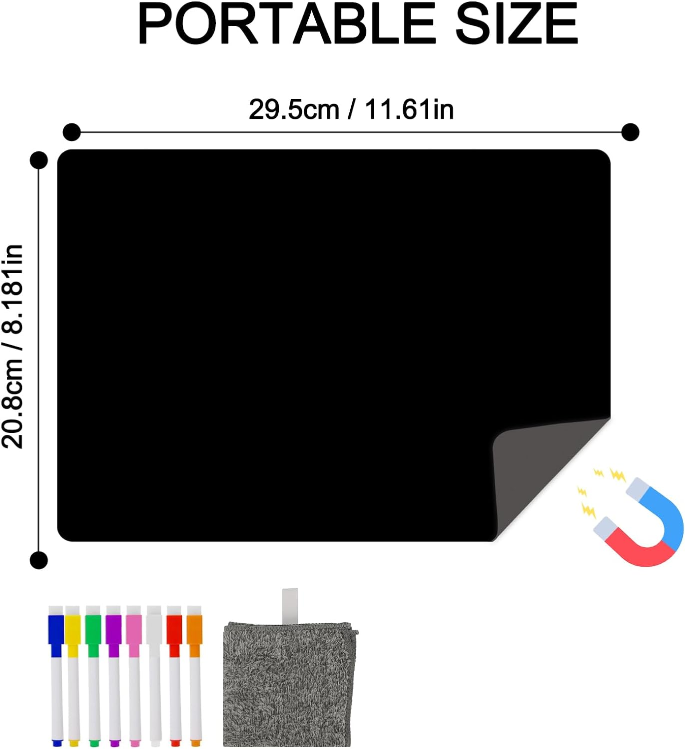 A4 2 Pcs Black Magnetic Dry Erase Whiteboard Sheet for Fridge,Small Magnet Fridge Message Boards with Pens,1 Eraser,Reminder Sticker, Monthly Planner, Grocery List image number 3