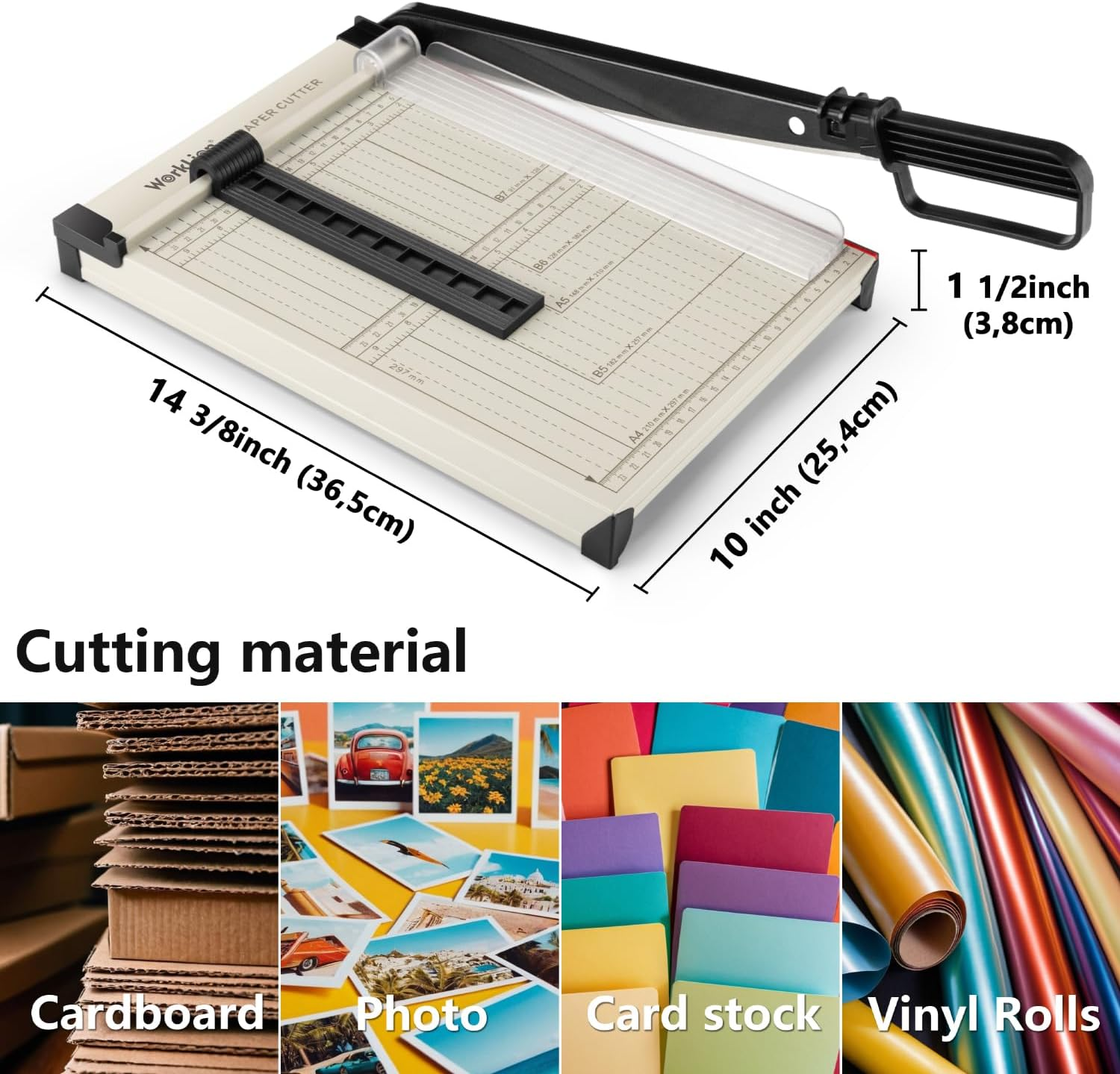 WORKLION Guillotine Paper Cutter A4 &ndash; Heavy Duty Paper Trimmer with Safety Guard,15 Sheets Capacity, Precision Guillotine Cutter for Cutting Paper, Card,Photos,Vinyl and More with Ease. image number 1