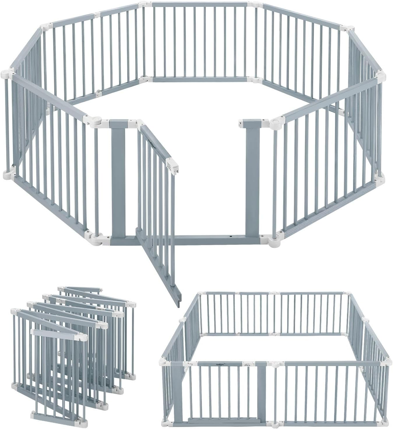 KIDBOT Baby Playpen Wooden 10Panels DIY Shape for Kids Safety Gates Pet Dog Fence Enclosure Child Toddler Activity Centre Foldable Play Pen Yard Barrier Travel Guard