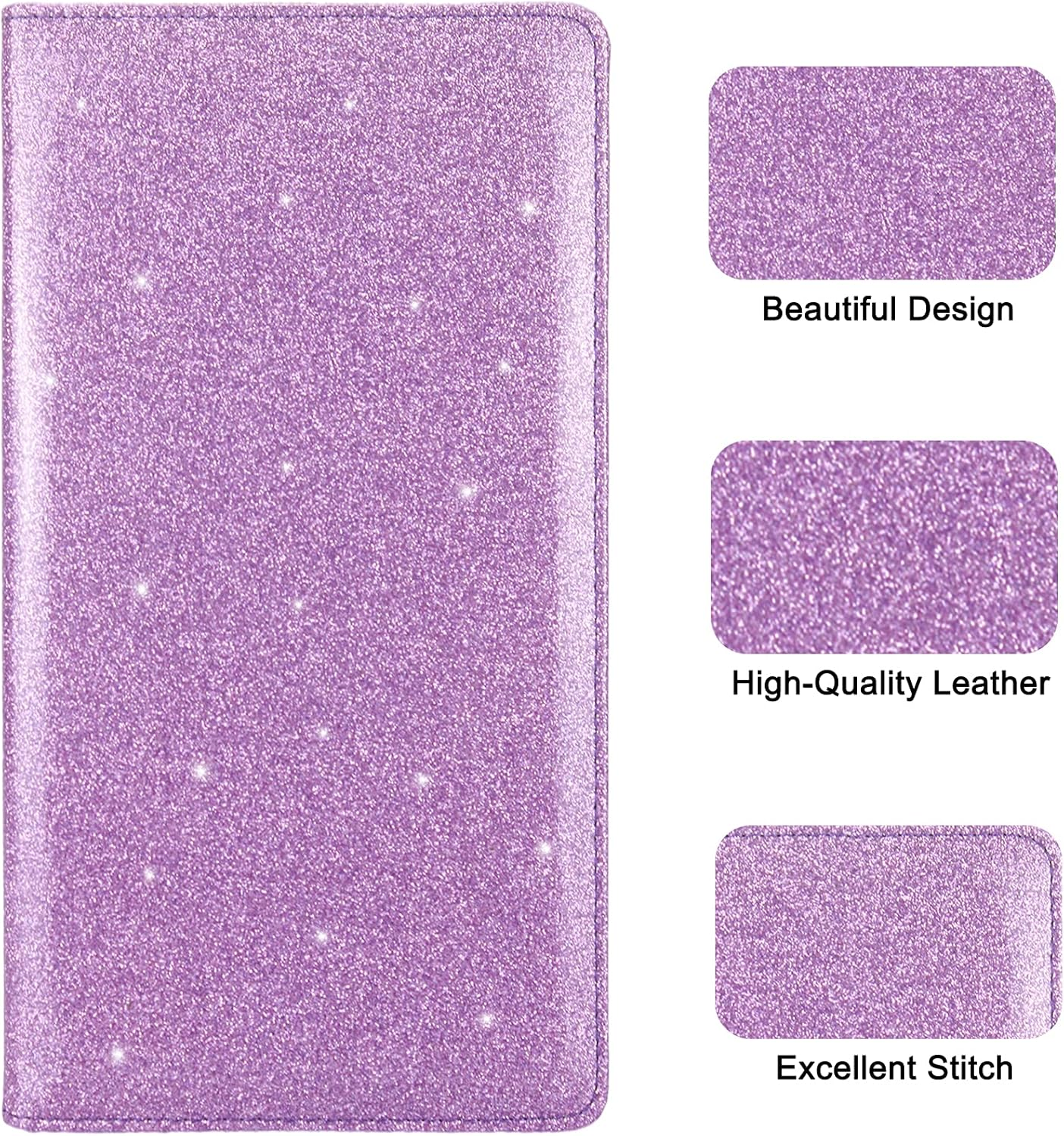 Bodskad Car Registration and Insurance Holder, Premium Leather Insurance and Registration Holder,Vehicle Glove Box Car Organizer, with Magnetic Shut for Cards, Driver License (Glitter Purple) - Glitter Silver A image number 5