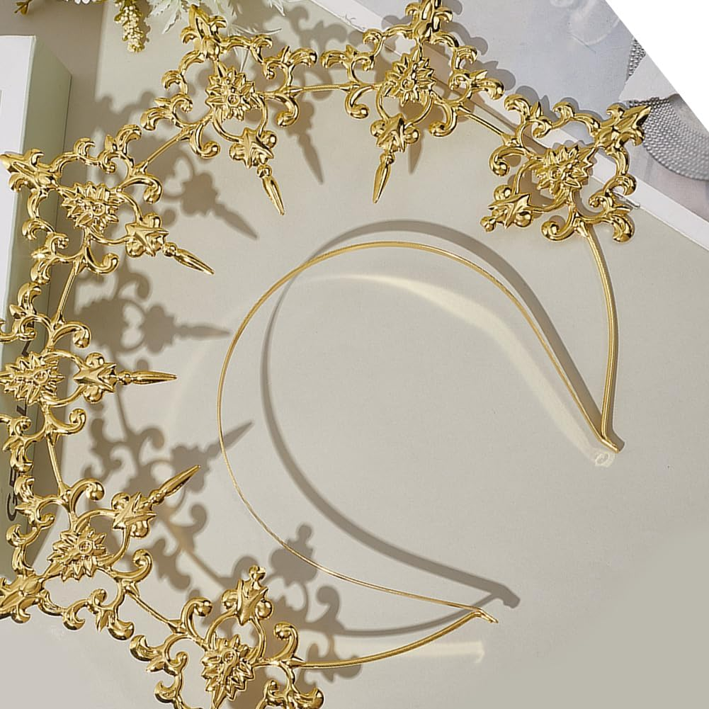 CABODYALS Gold Queen Crown Style Headband Golden Royal Princess Fairy Headpiece Hair Hoop Decor Accessory Plastic Shiny Hairband for Women Christmas Birthday Party Bridal Wedding Halloween Role image number 2